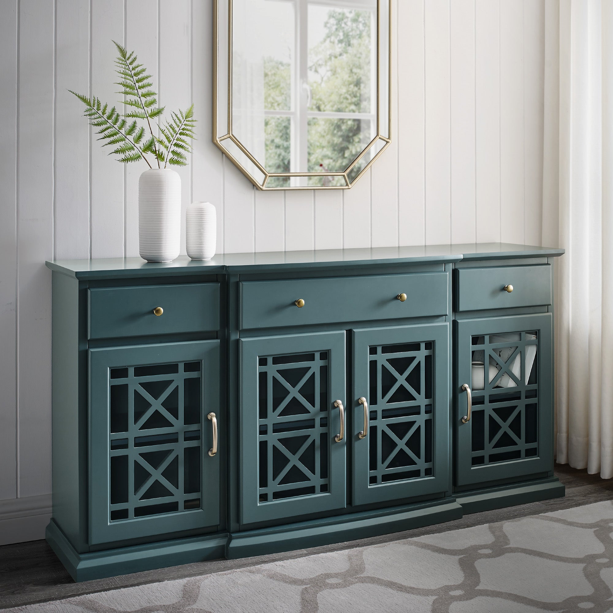 Classic Fretwork Detailed Glass-Door Sideboard