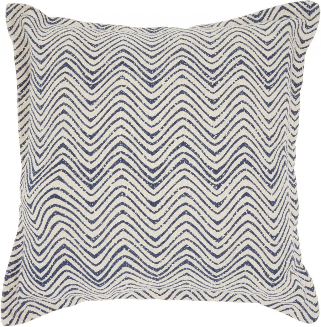 20"" Indigo And Ivory Waves Throw Pillow