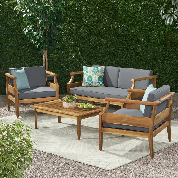 ASTON Outdoor 4 Seater Chat Set with Cushions_LOVESEAT & COFFEE TABLE &CLUB CHAIR