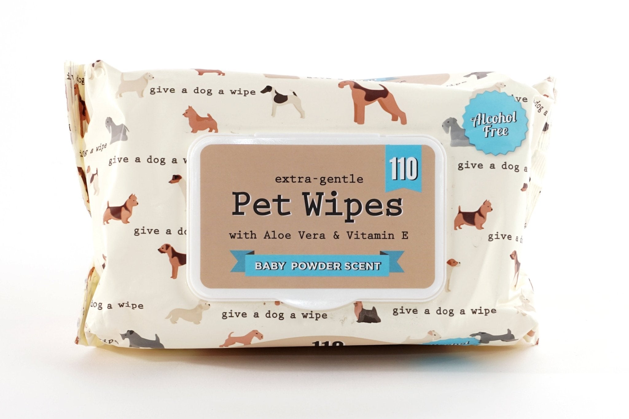 110pc Pet Wipes with Vitamin E and Aloe Baby Powder Scented