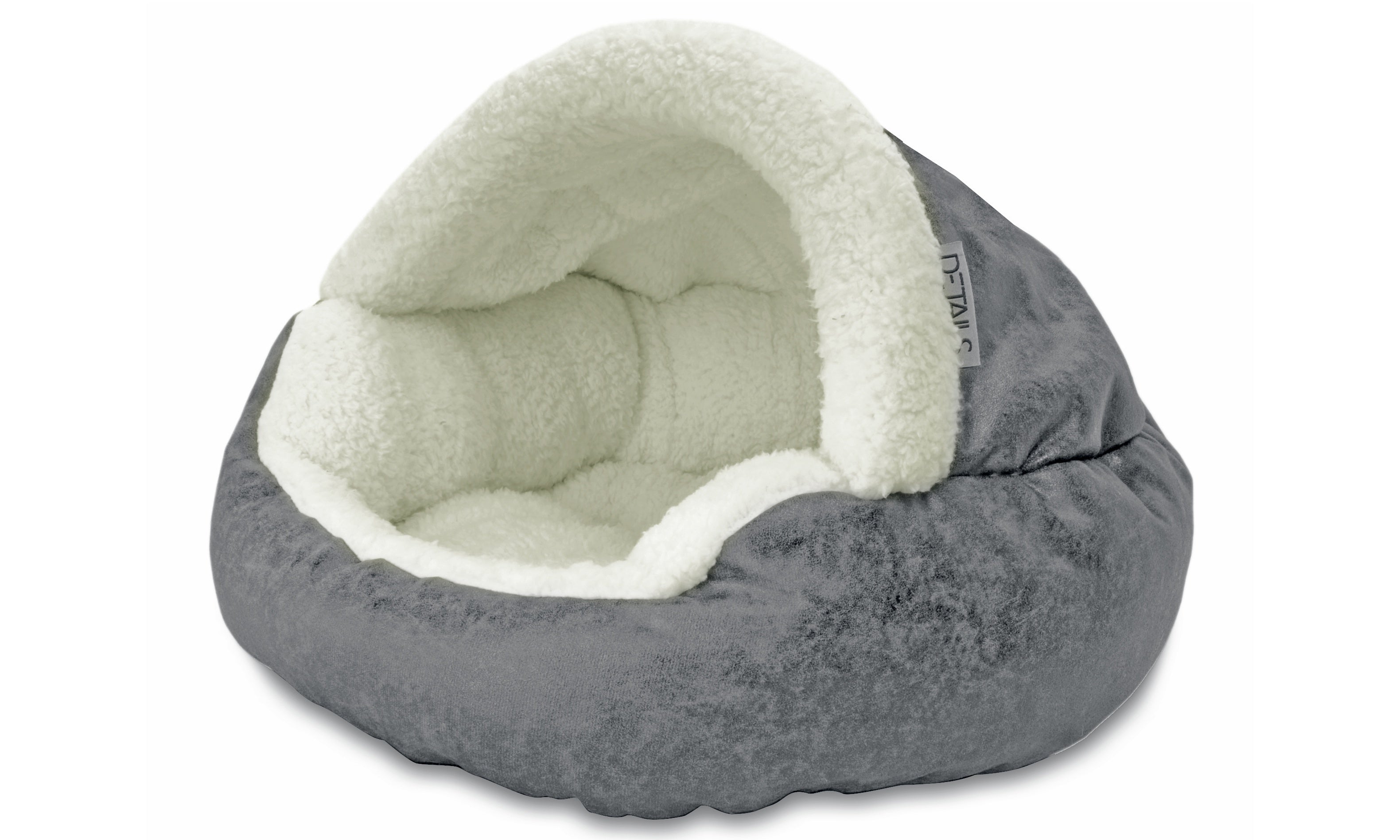 Details Pet Cave Bed for Small Dogs Cats  Calming Hooded Dog Bed Dome, Vegan Leather,  Deep Dish