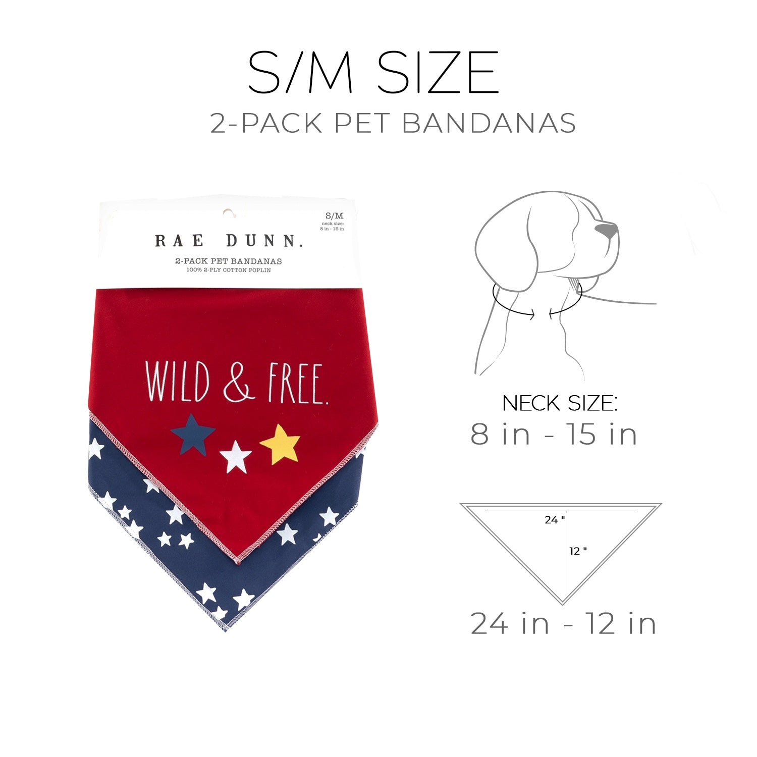 Rae Dunn WILD & FREE Stars Bandanna Small / Medium