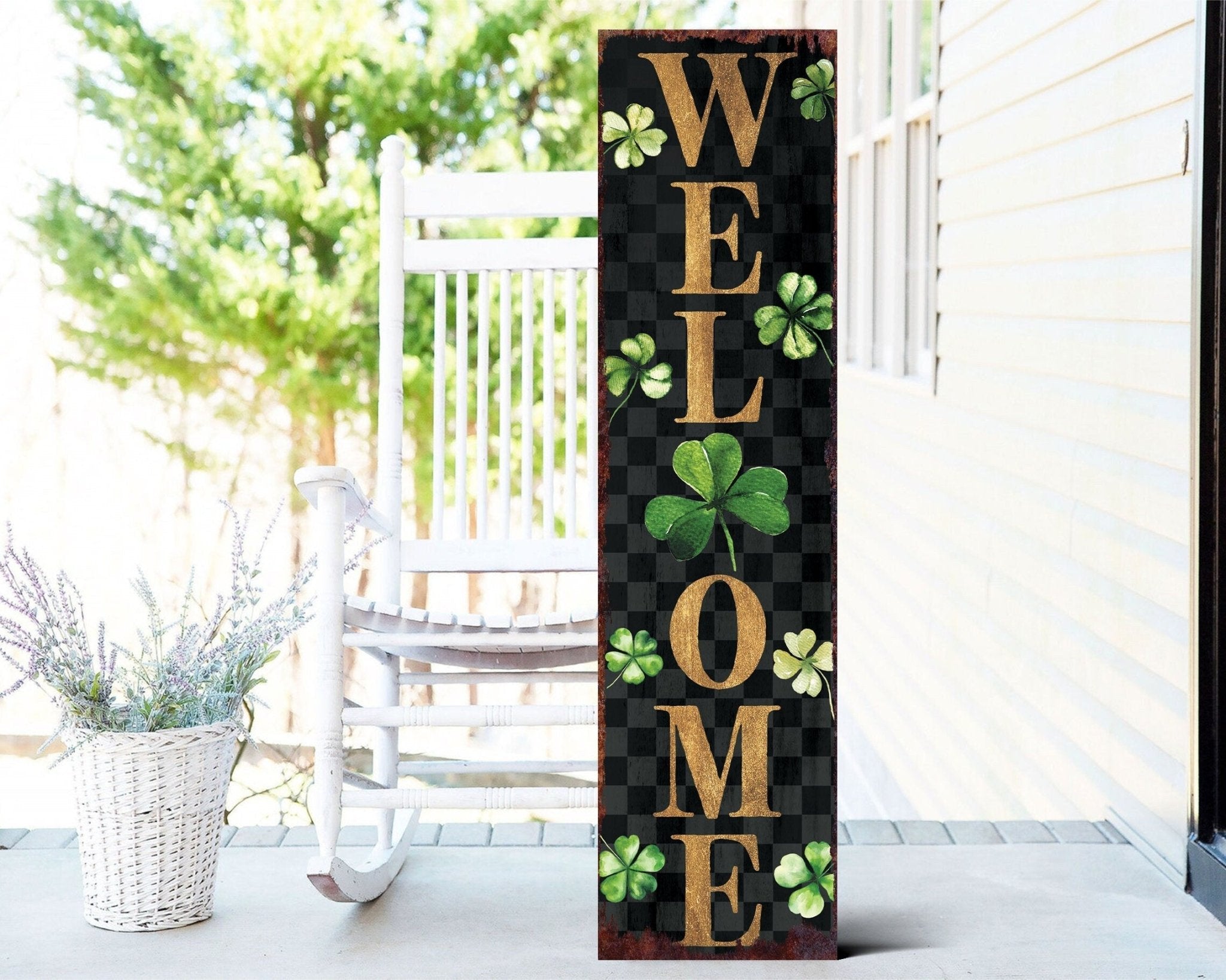 36-Inch Rustic Farmhouse Entryway St.Patrick's Day Welcome Sign for Front Porch Sign, Vintage St.Patrick's Outdoor Decor for Front Door