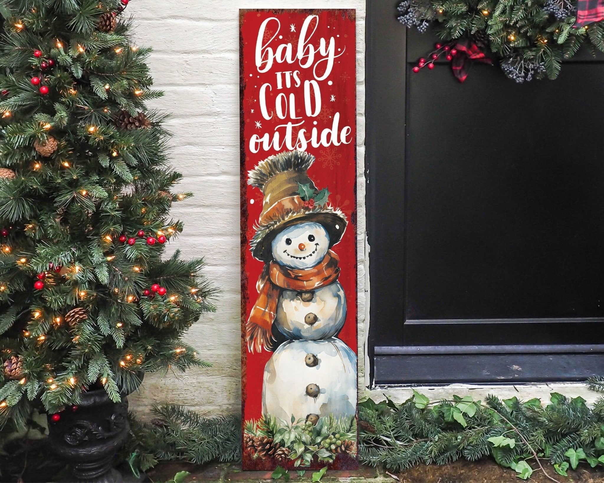 36in Baby It's Cold Outside Christmas Porch Sign - Front Porch Christmas Welcome Sign, Rustic Modern Farmhouse Entryway Board