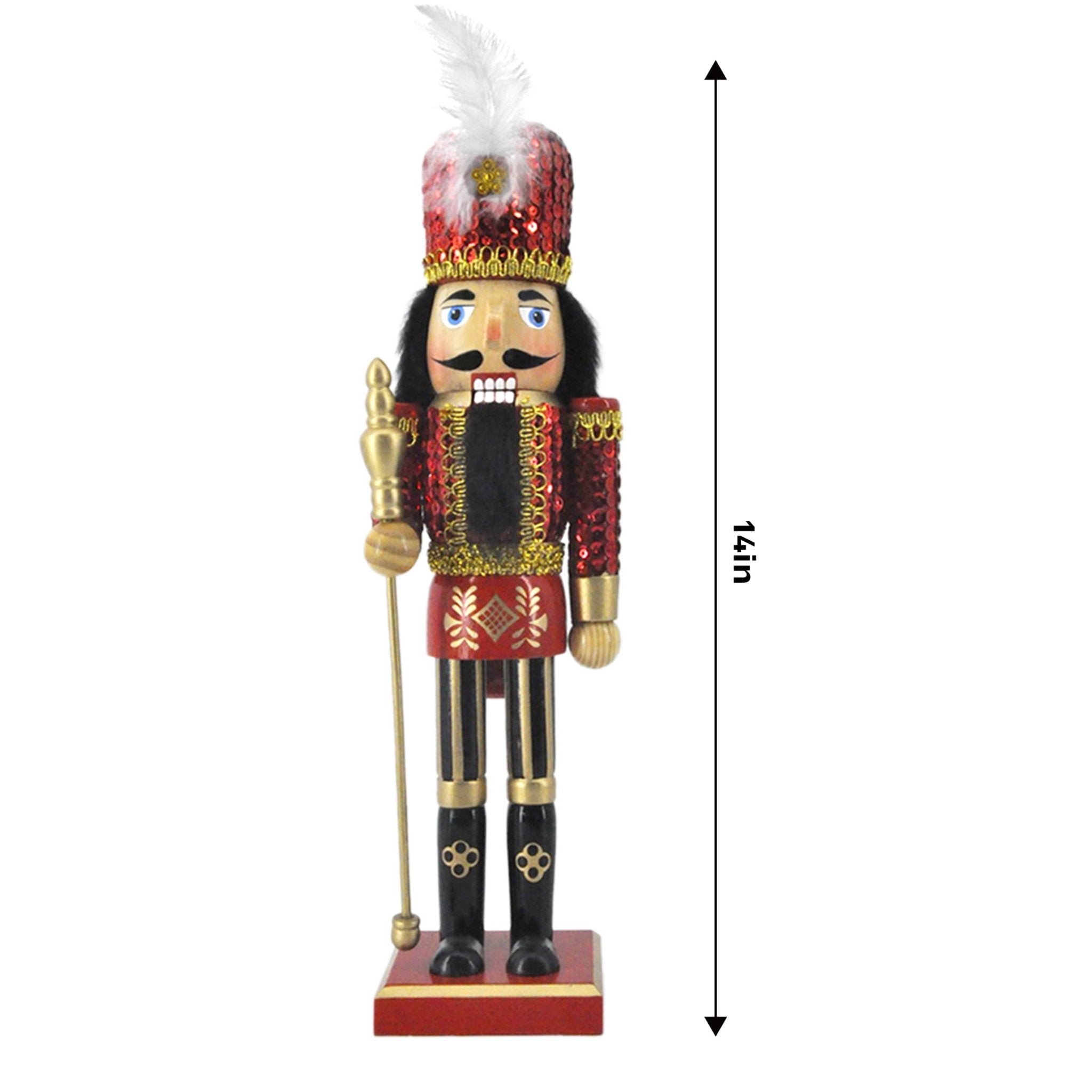 14IN Red Gold Sequin Soldier Nutcracker, Festive Nutcracker Figures Decoration