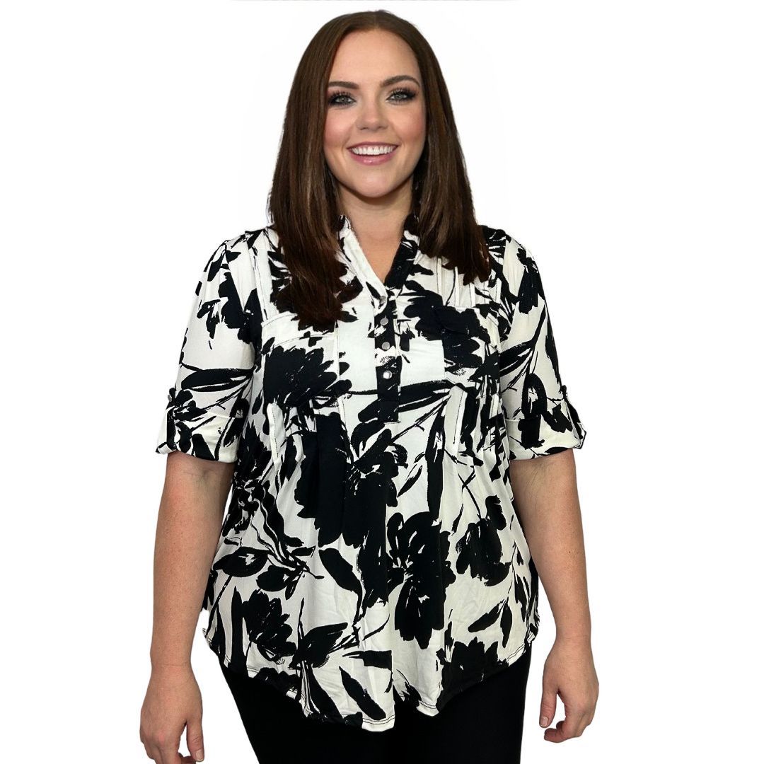 Cocomo Ivory and Black Popover with Pleats - Plus