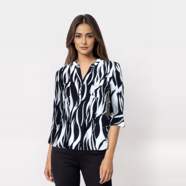 Cocomo White and Black Popover with Pleats