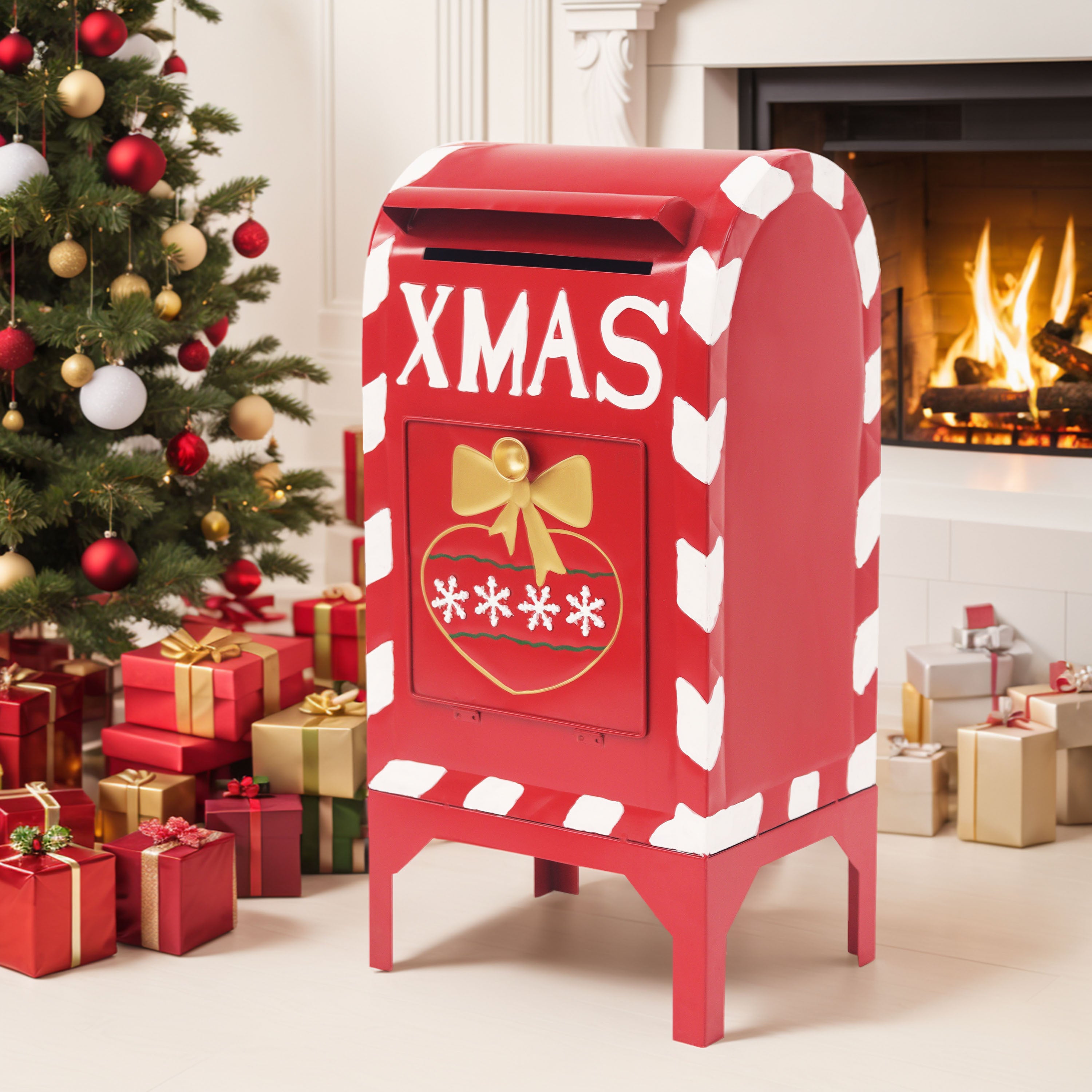 27"" Red Iron Christmas Mailbox