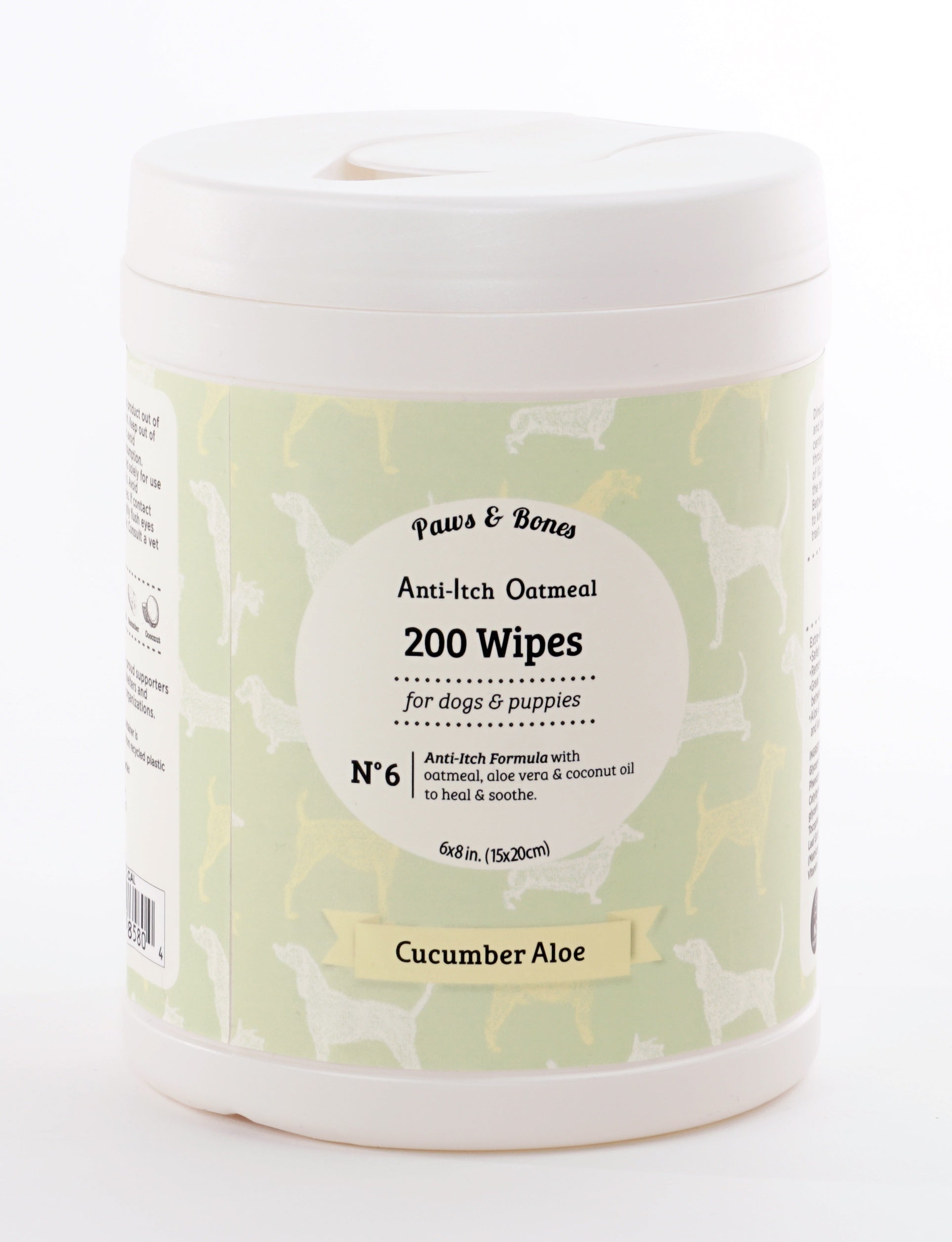 200pc Extra-Gentle cannister pet wipes anti-itch formula oatmeal, aloe vera and coconut oil.Cucumber aloe scent