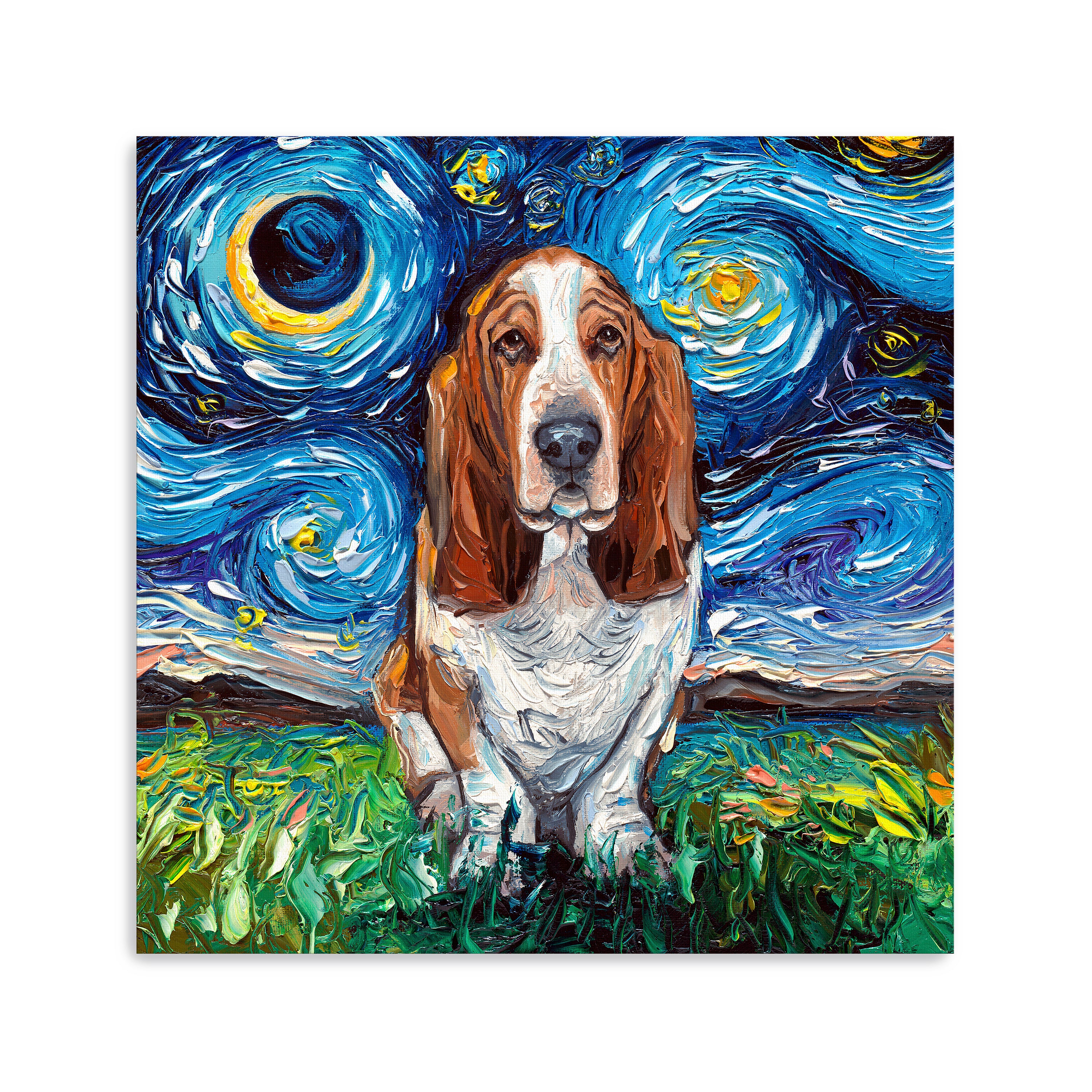 Basset Hound Night Canvas Giclee