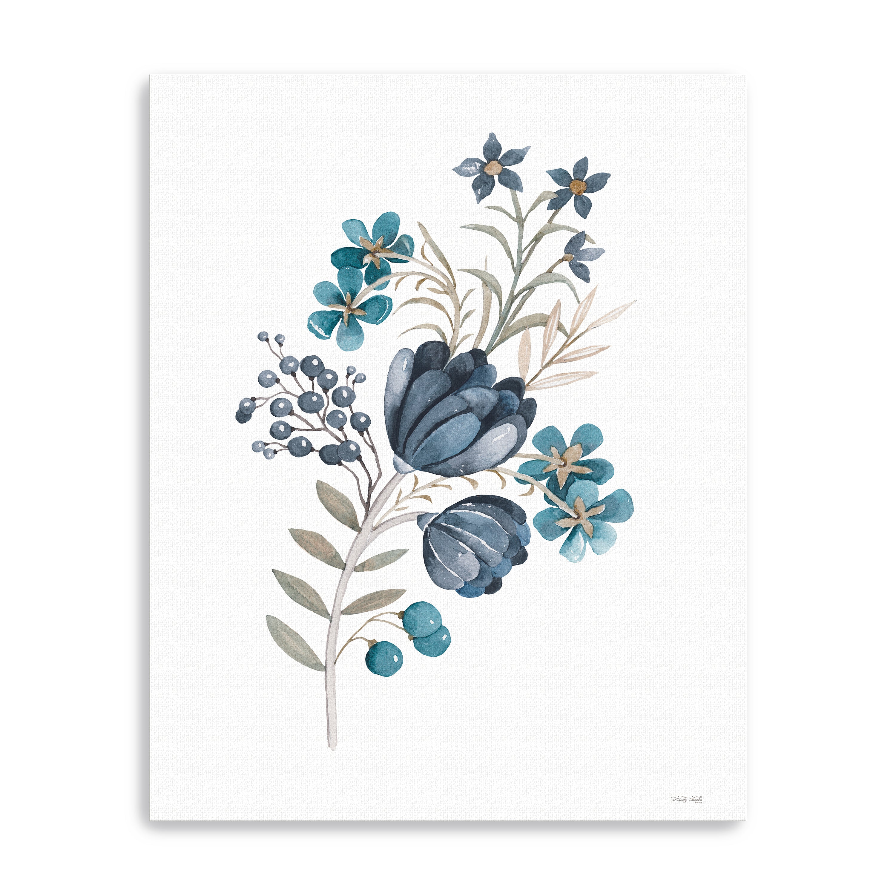 Blue Botanical Mums Canvas Giclee