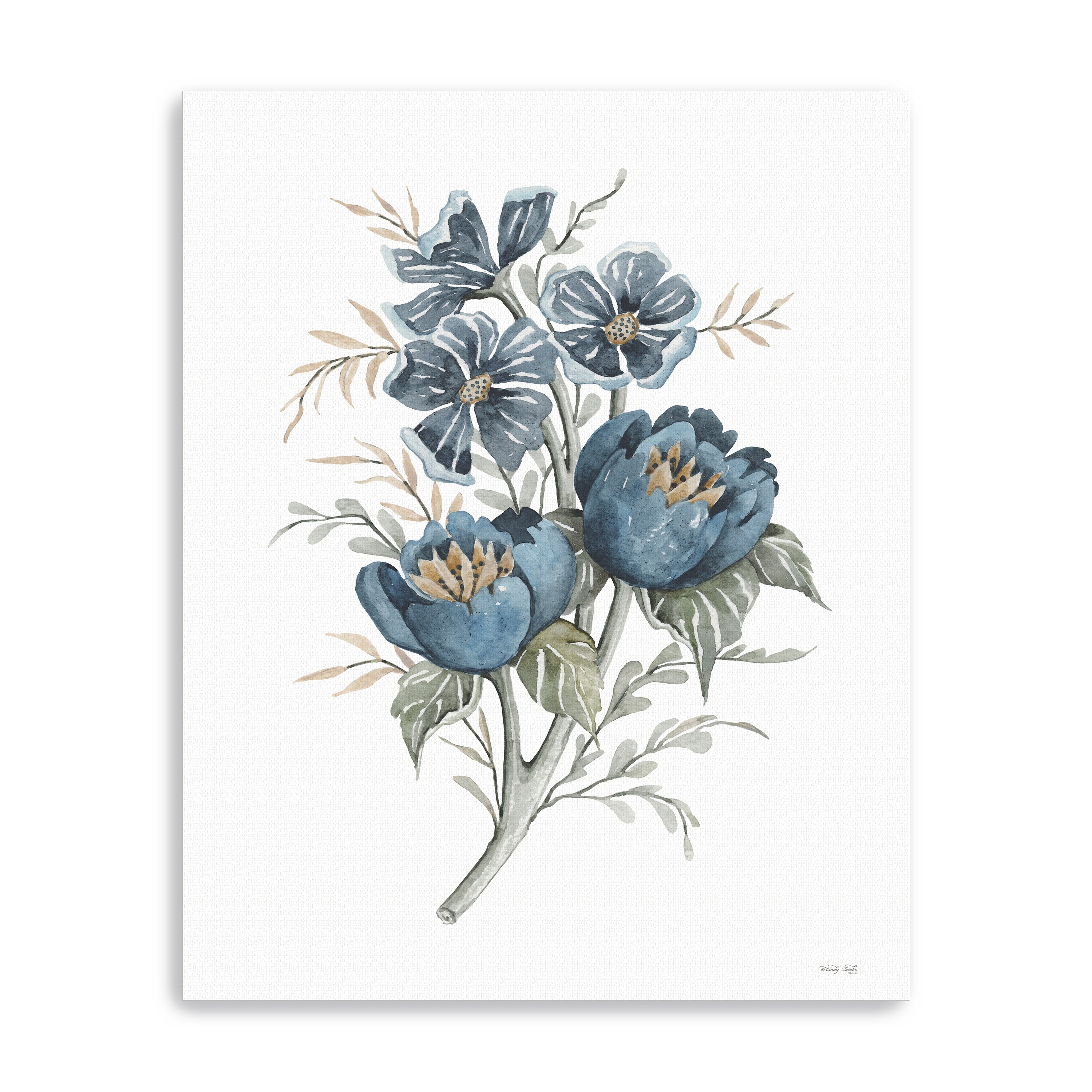 Blue Botanical Peonies Canvas Giclee