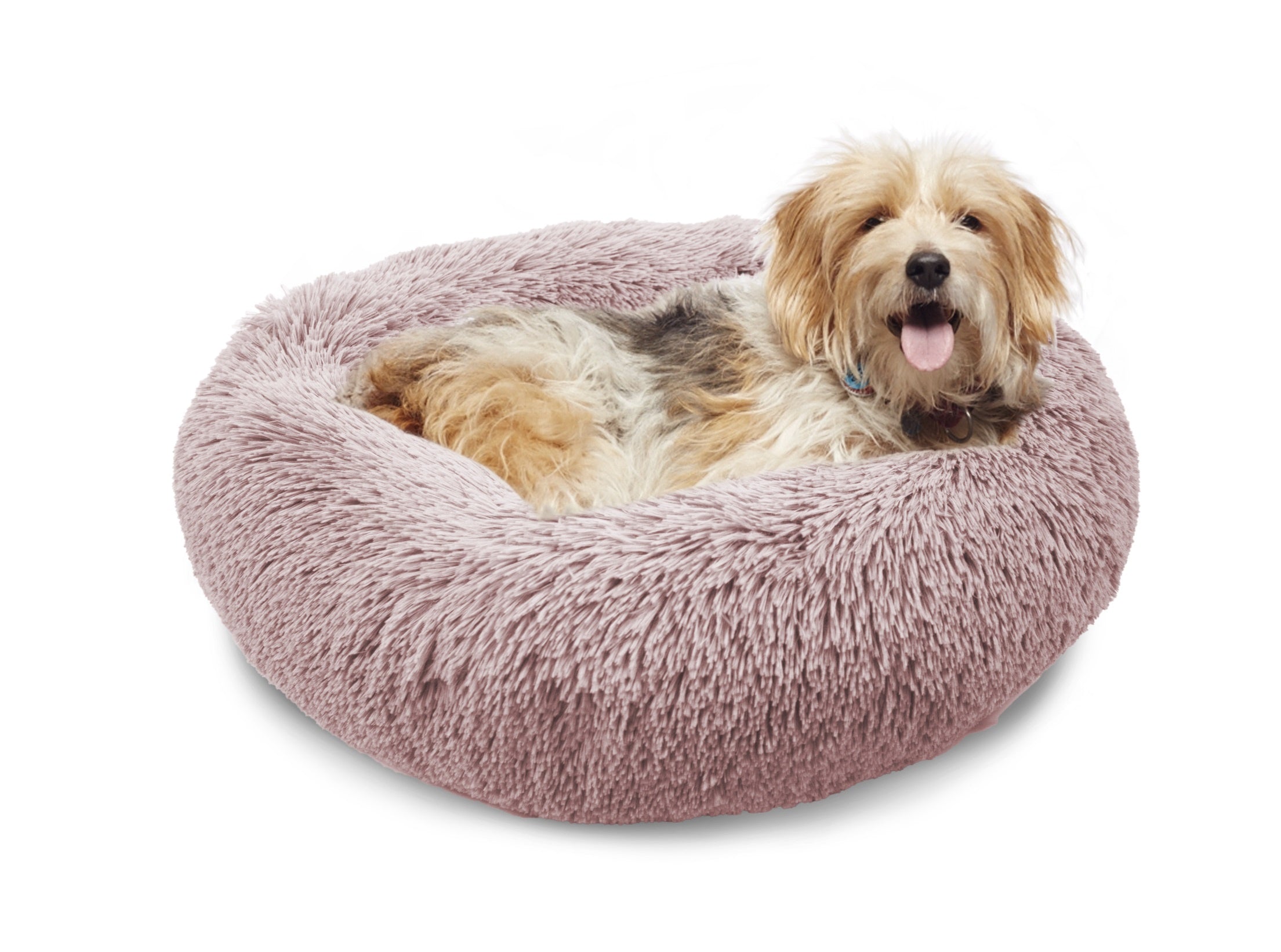 Details Calming Dog and Cat Bed, Soft Round Donut Bed for Pets, Super Lux, Shaggy Fur