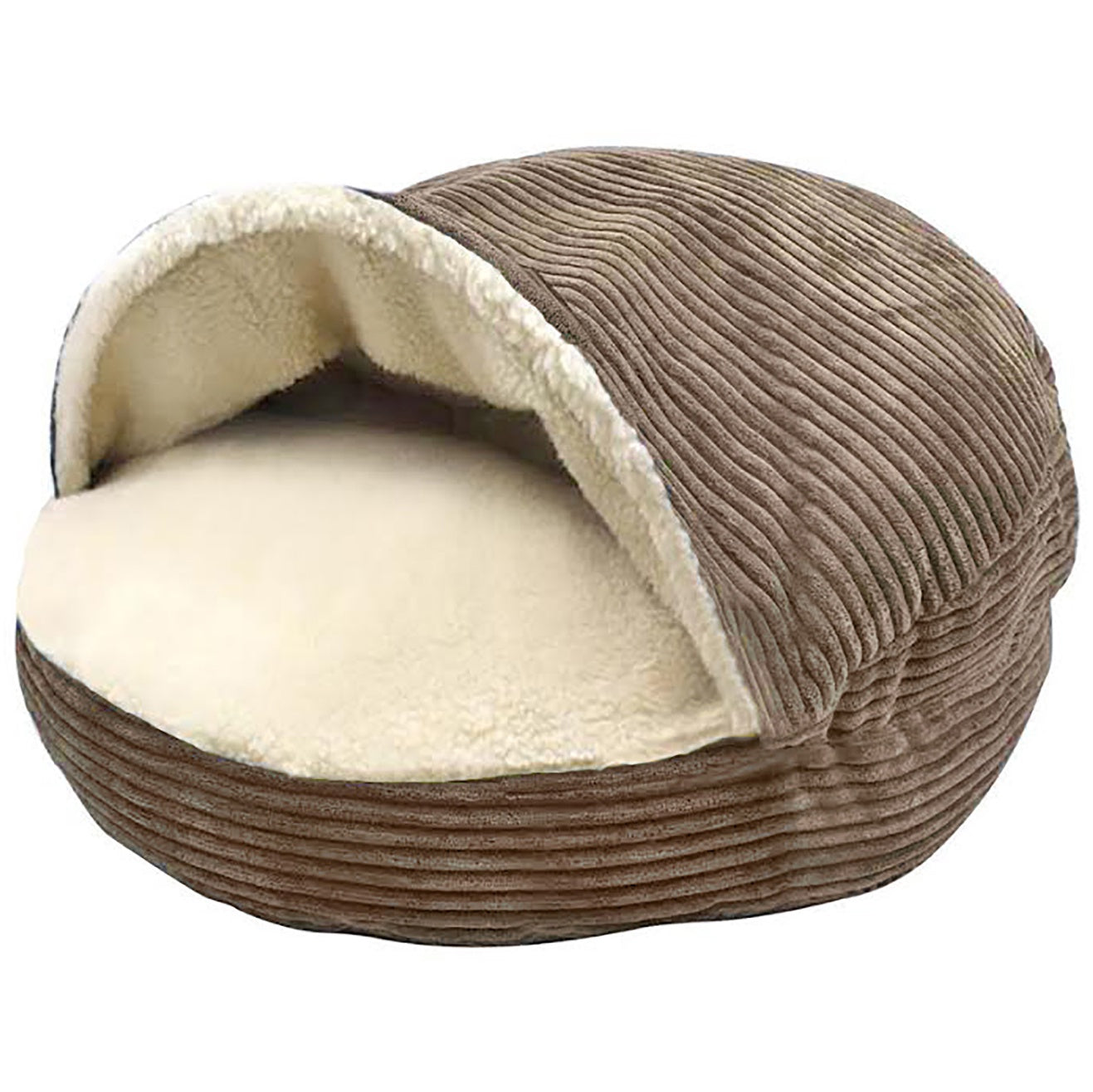 Details Cozy Pet Bed Cave, Hooded Dog Bed Dome for Small Medium Dogs, Corduroy and Sherpa Lined Pouched Beds