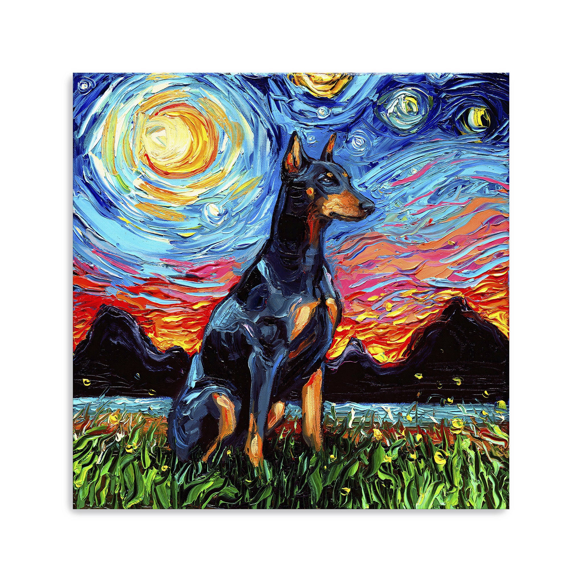 Doberman Night Canvas Giclee