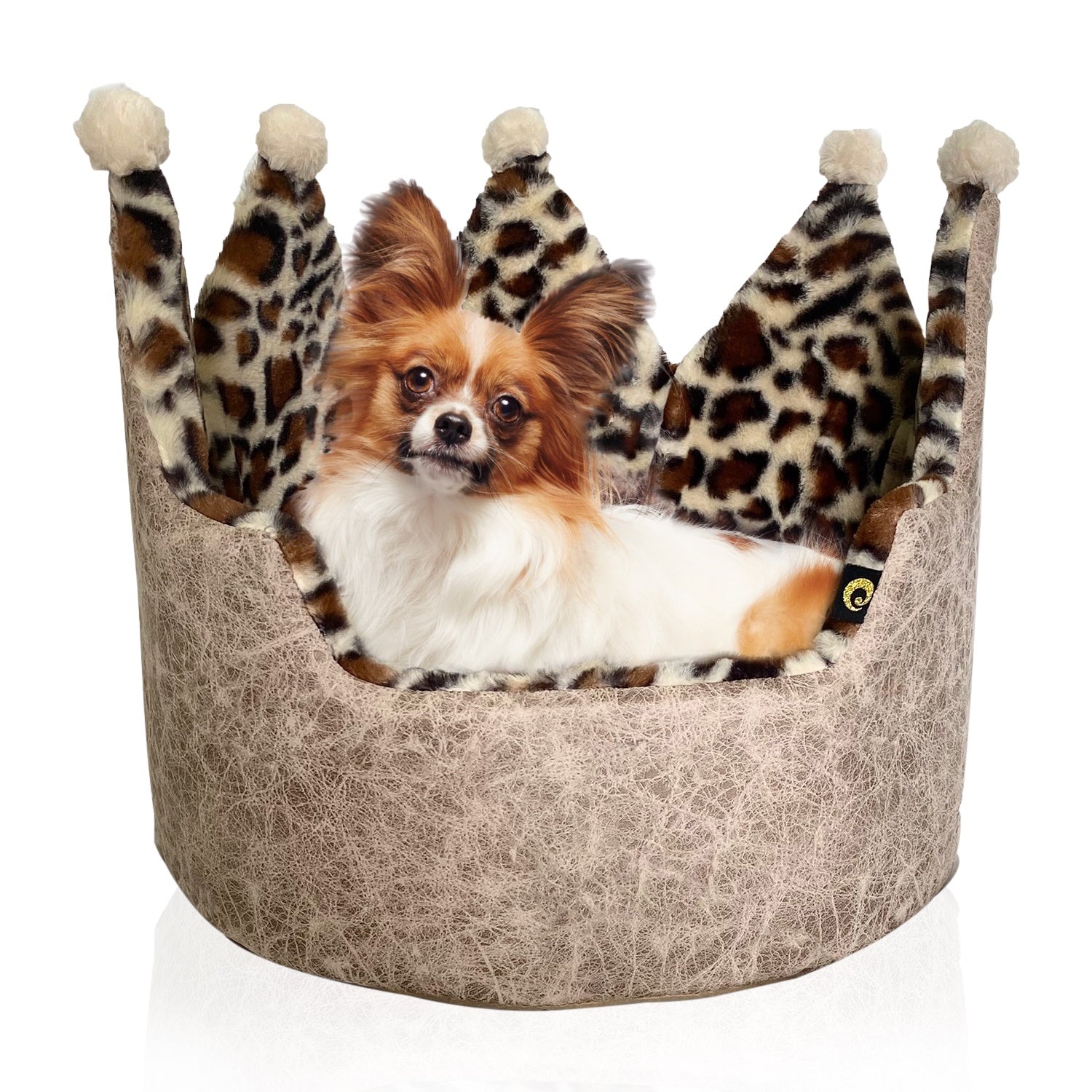 Dream Black Label Leopard Print Crown Dog Bed