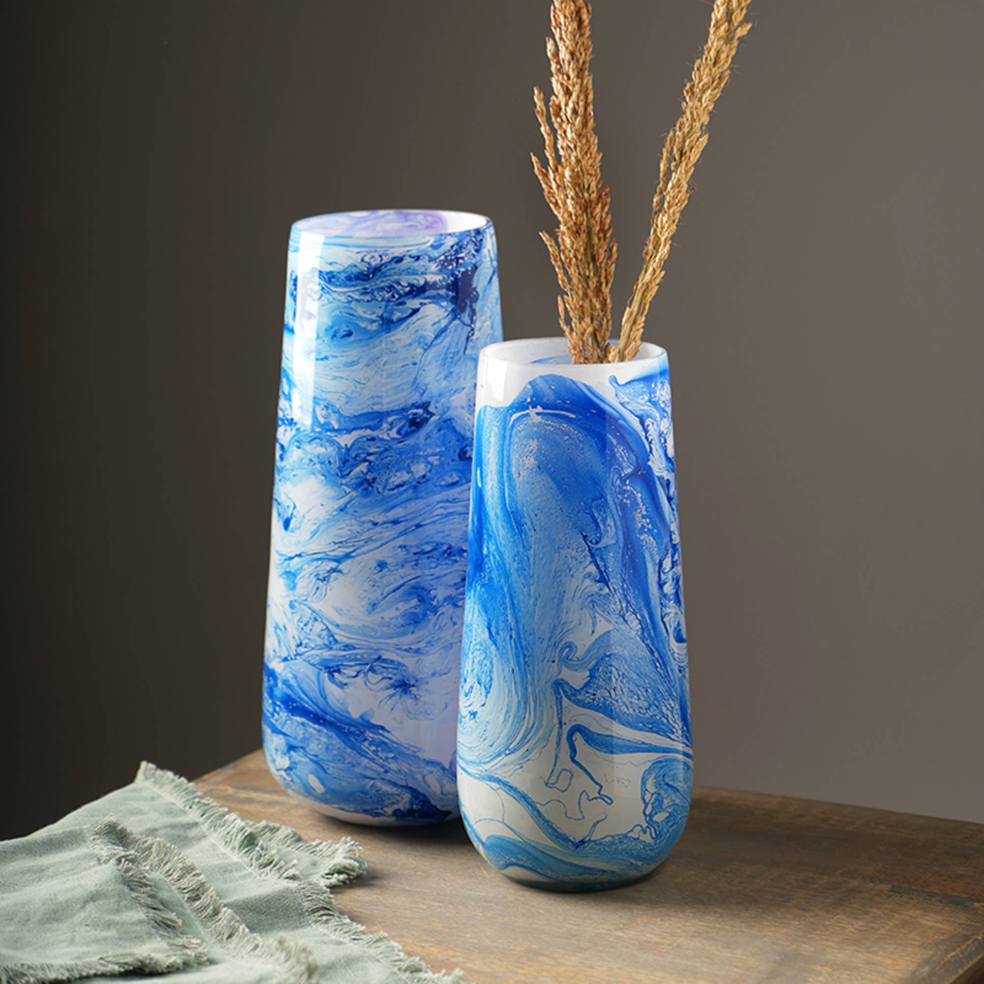 Blue & White Marble Finish Long Vase