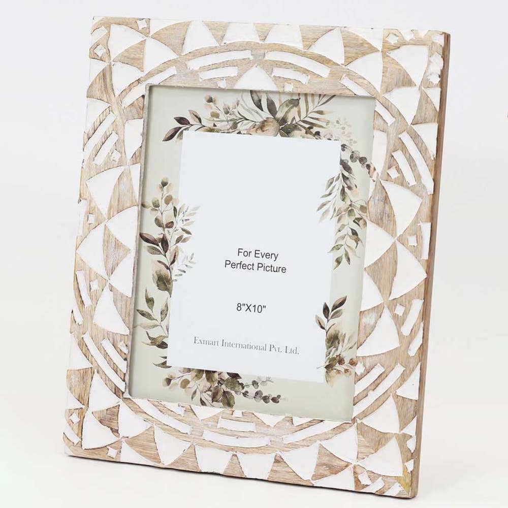 Carving Photo Frame 8'' X 10'' - Distress White Mango Wood