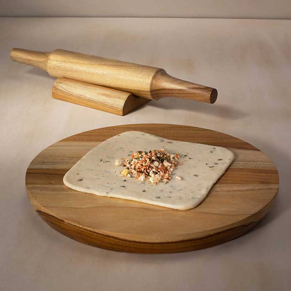 In Teak Wooden Platter - (85% Teak Wood And 15% Ceramic)