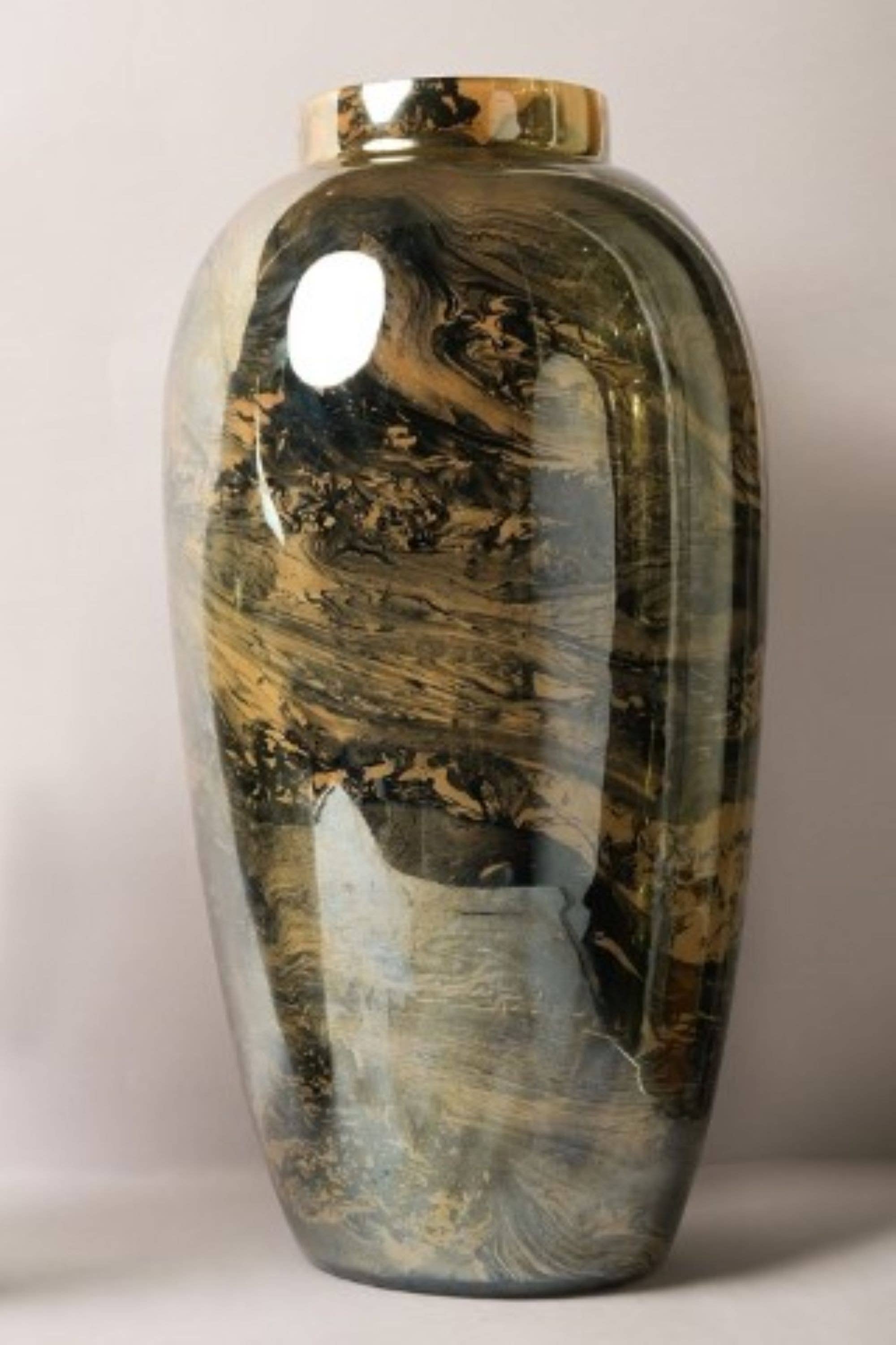 Marble Finsih Gold & Black Large Vase