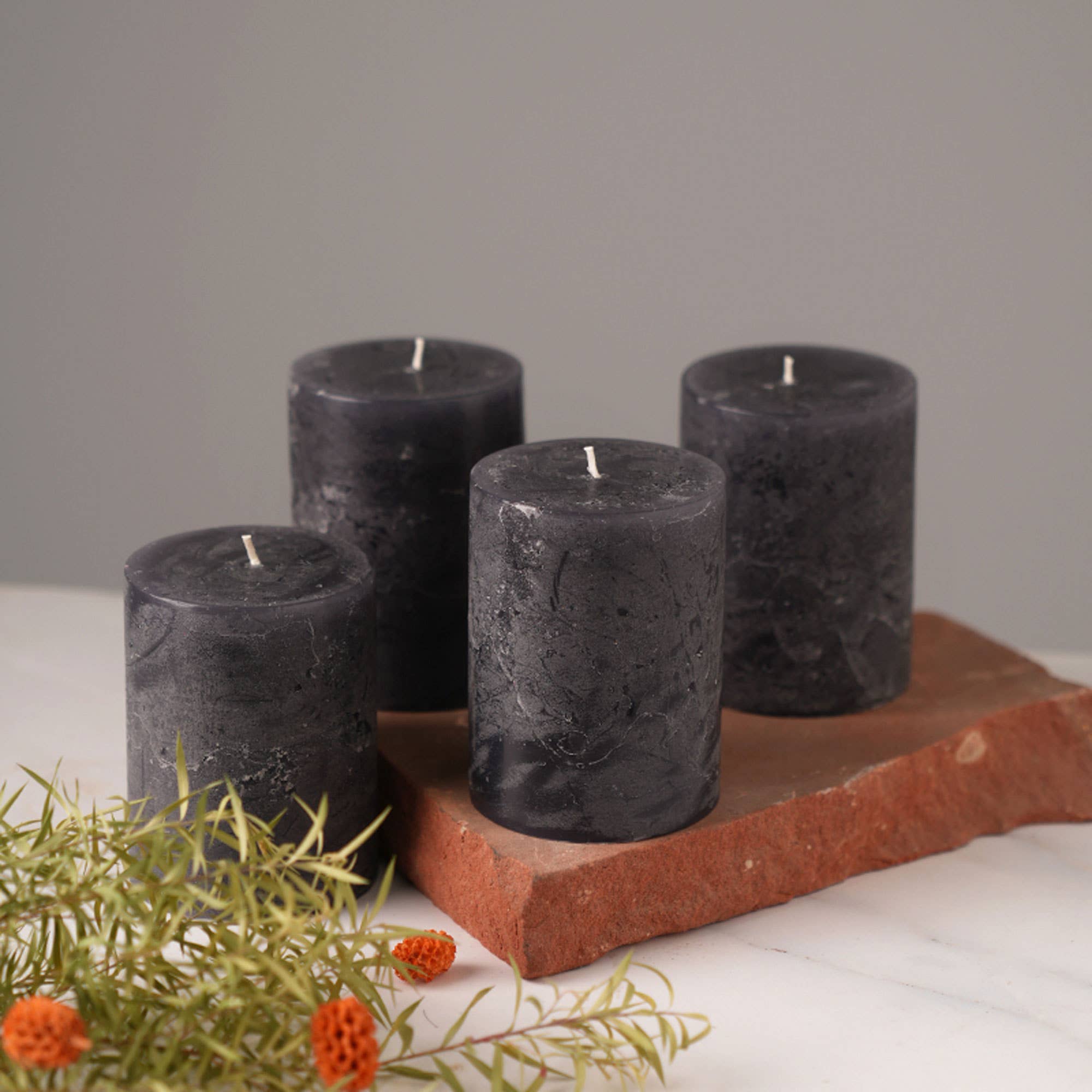 Mini Rustic Pillar Candle S/4