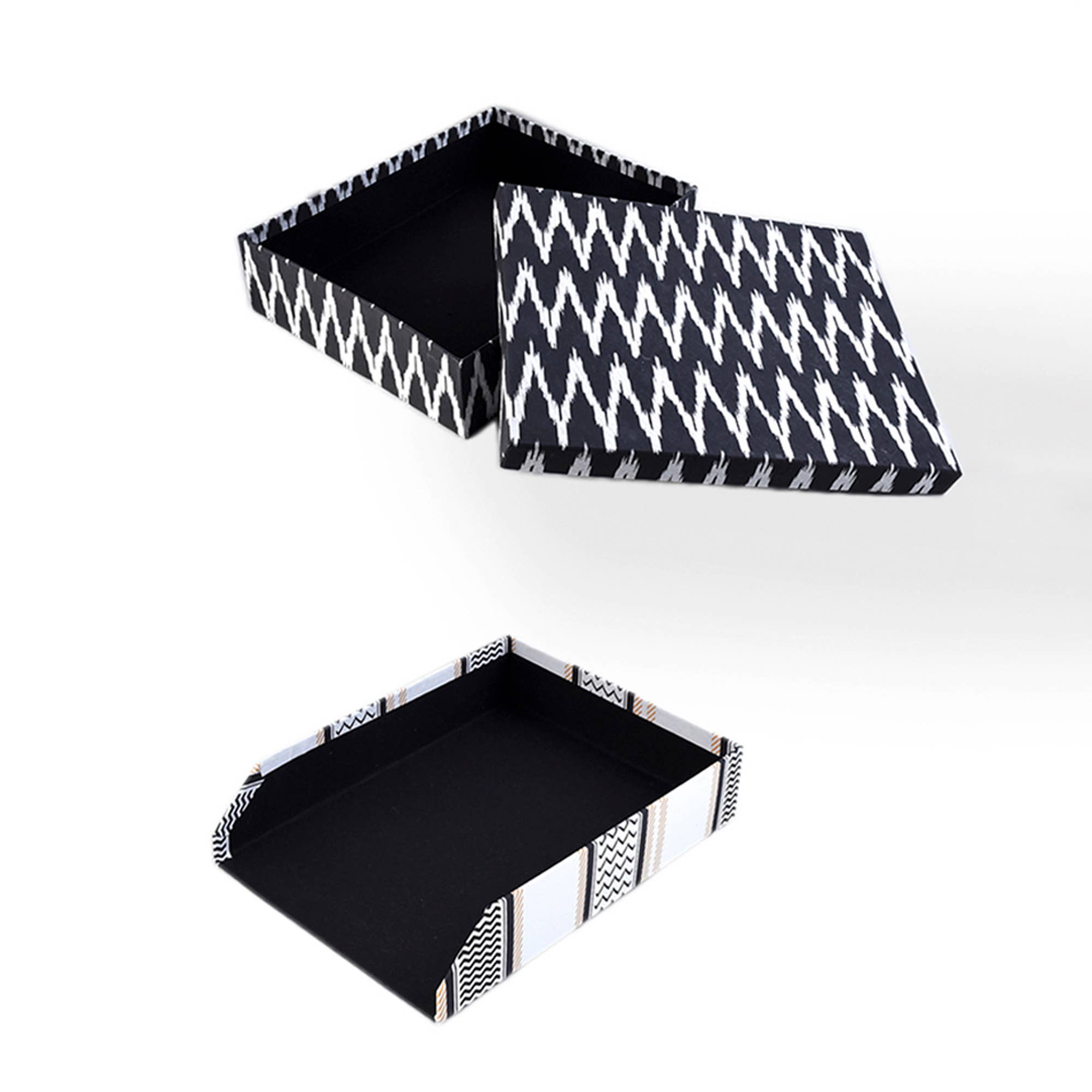 Paper Tray And Box Set / Set Of 2 Pcs / Black & White