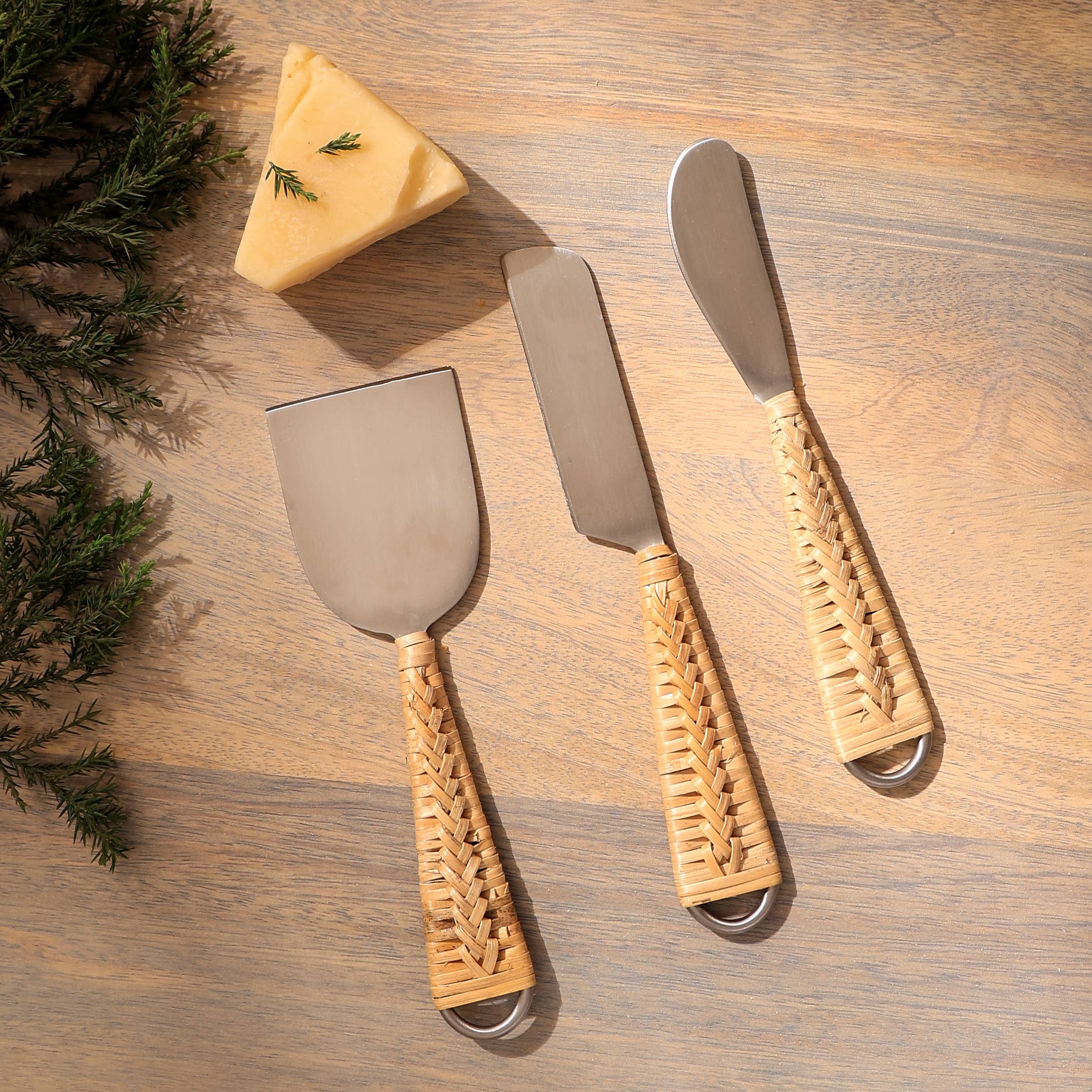 Premium Cheese Utensils Set of 3 with Wooden Handles