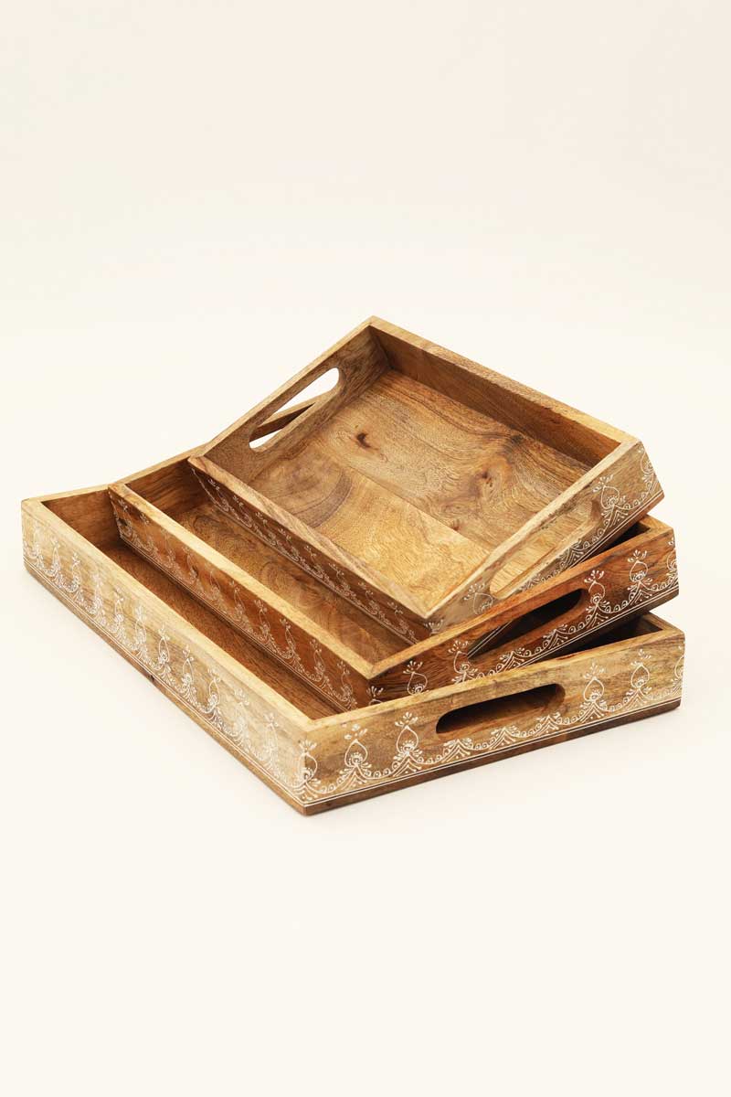 Rustic Set of 3 Nested Wooden Trays for Stylish Organization