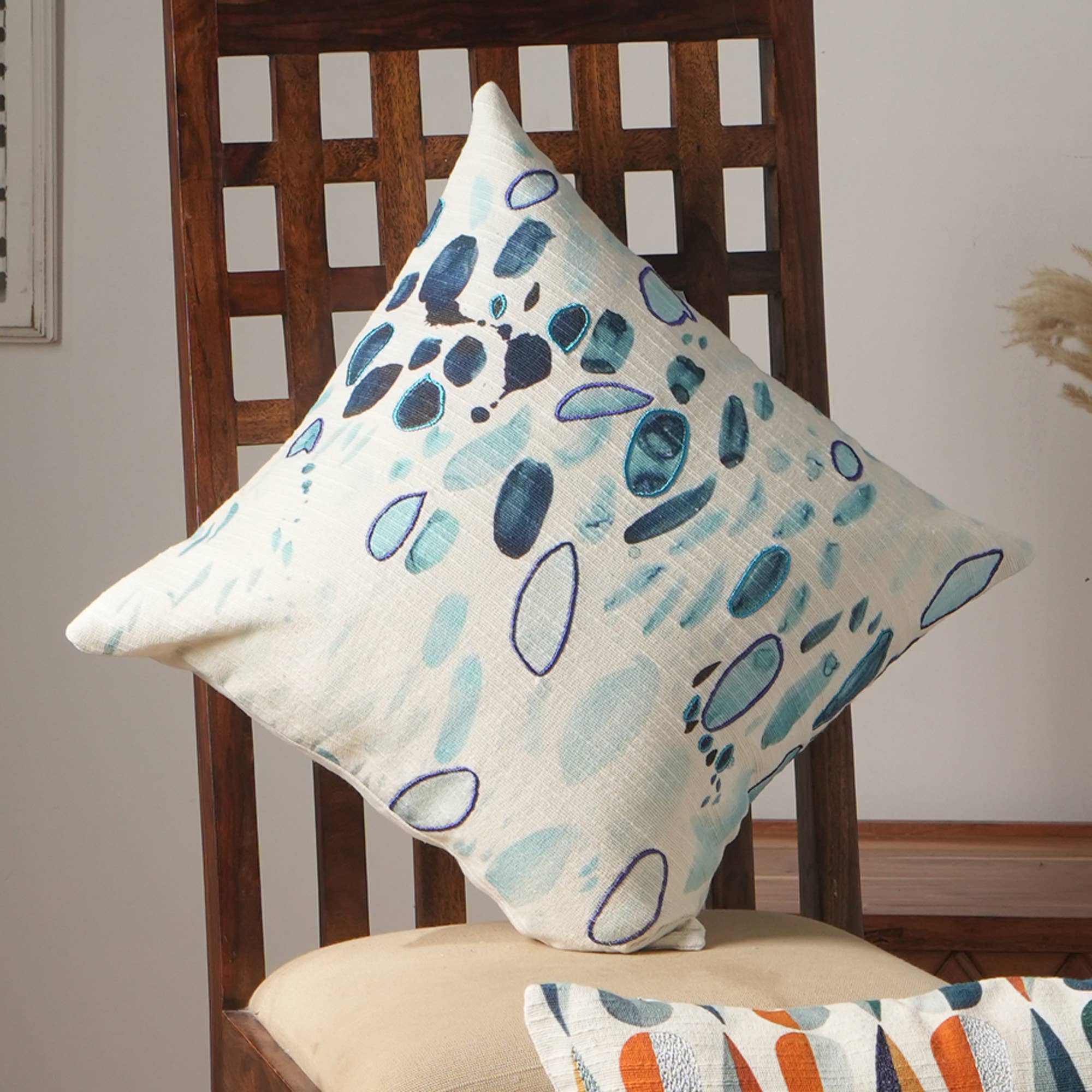 Set of 2 Coastal Droplets Printed & Embroidered Pillow 18""X18""