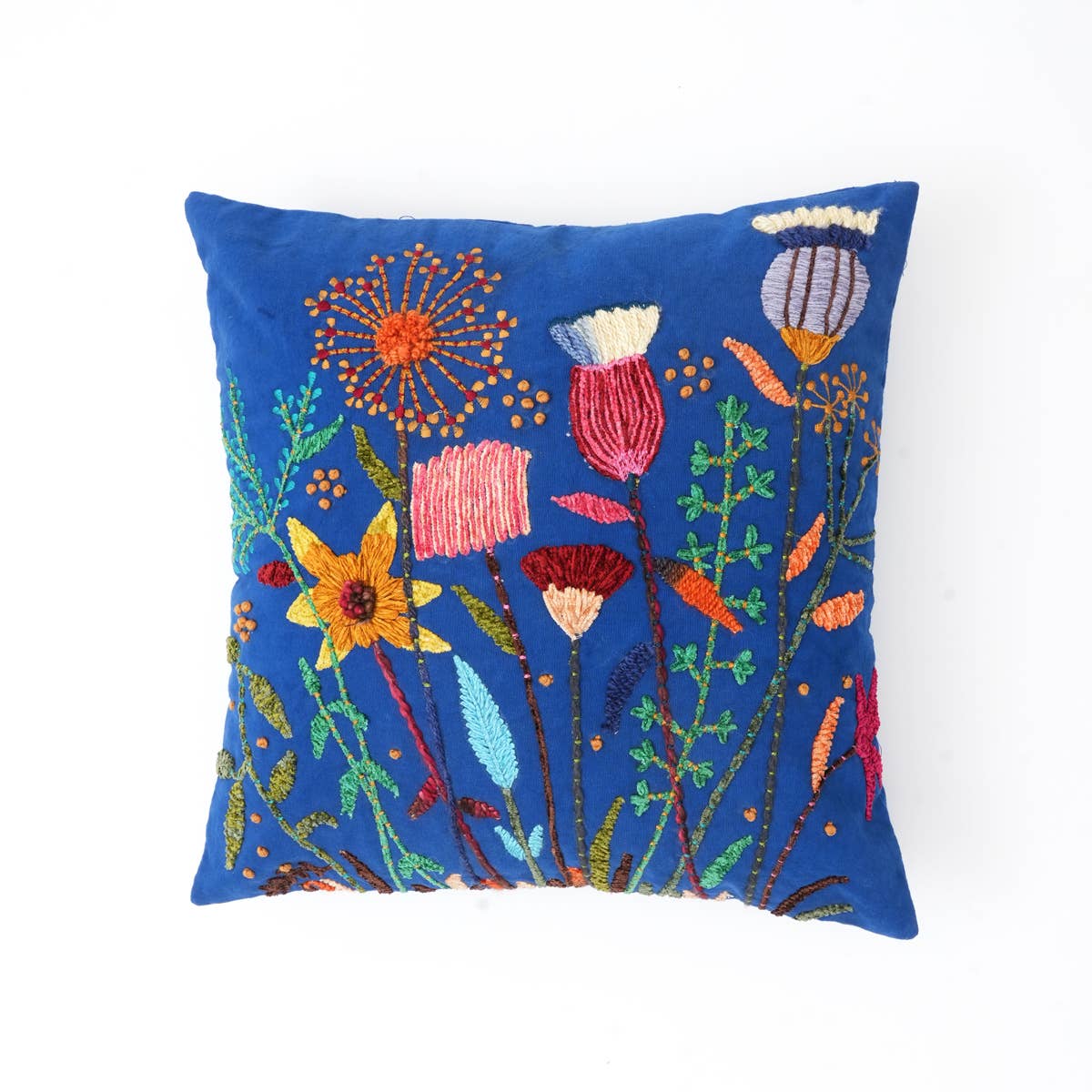 Set of 2 Cotton Embroidered Cushion-Ink Blue 18""X18""