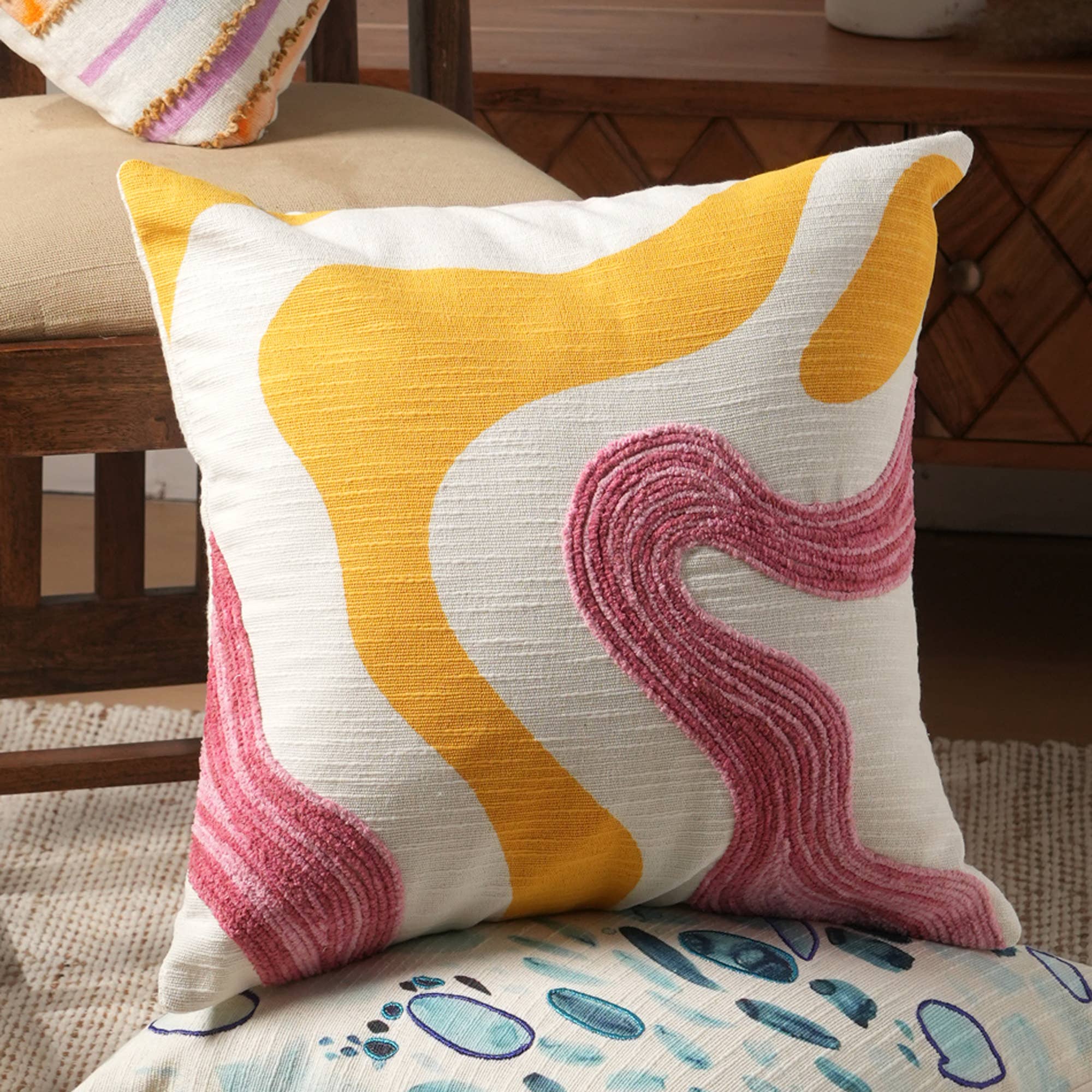 Set of 2 Modvibe Printed & Embroidered Pillow 18""X18""