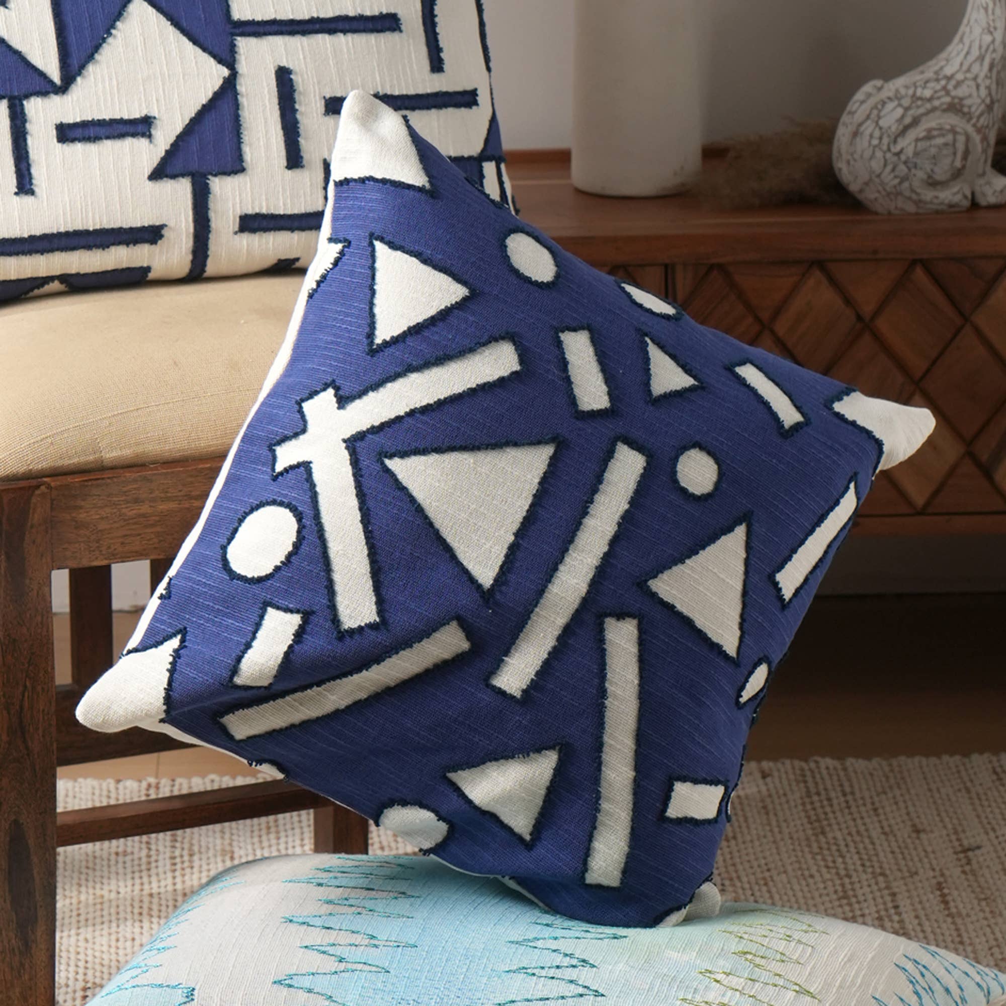 Set of 2 Sea Mosaic Printed & Embroidered Pillow 18""X18""