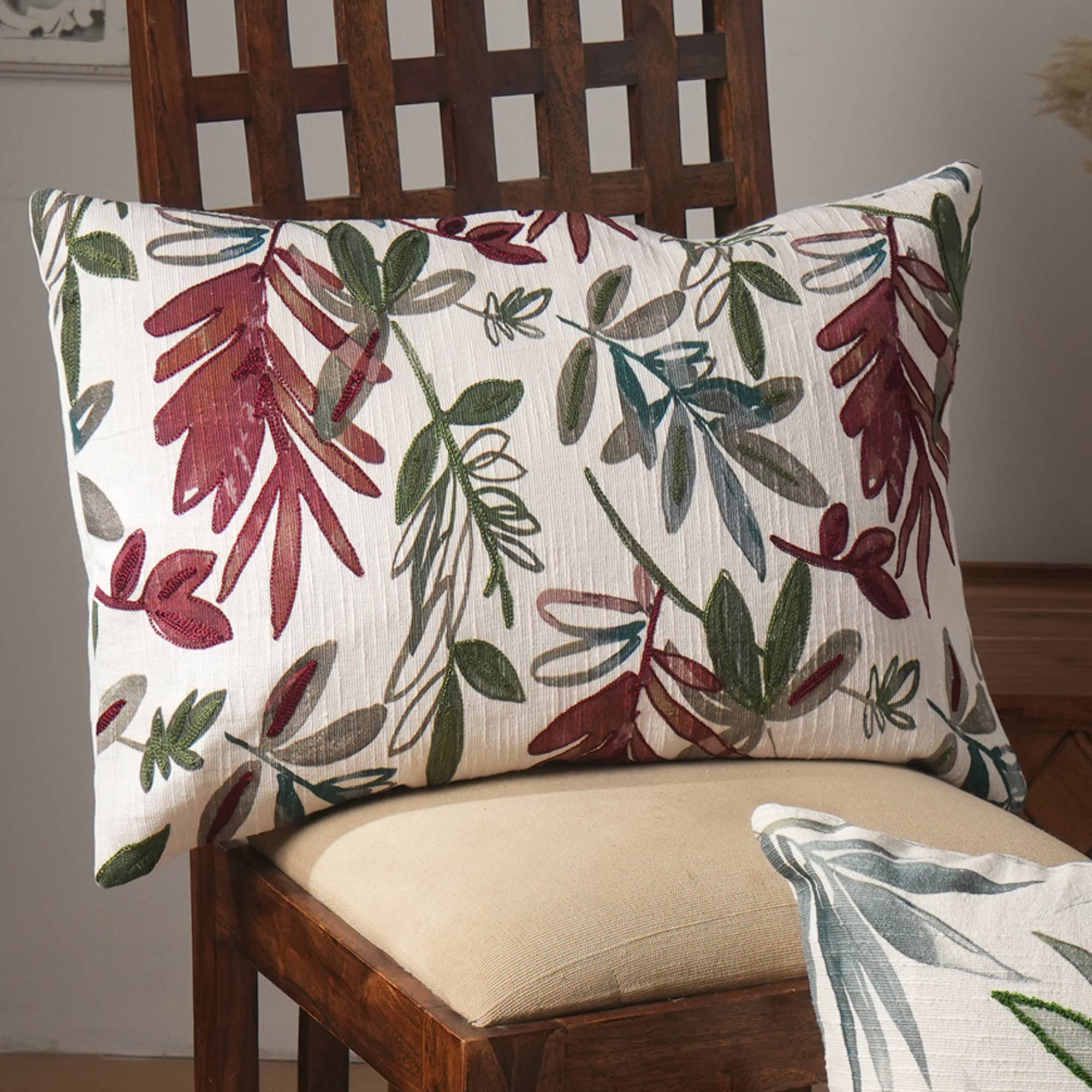 Set of 2 Garden Whisper Printed & Embroidered Pillow 24""X16""