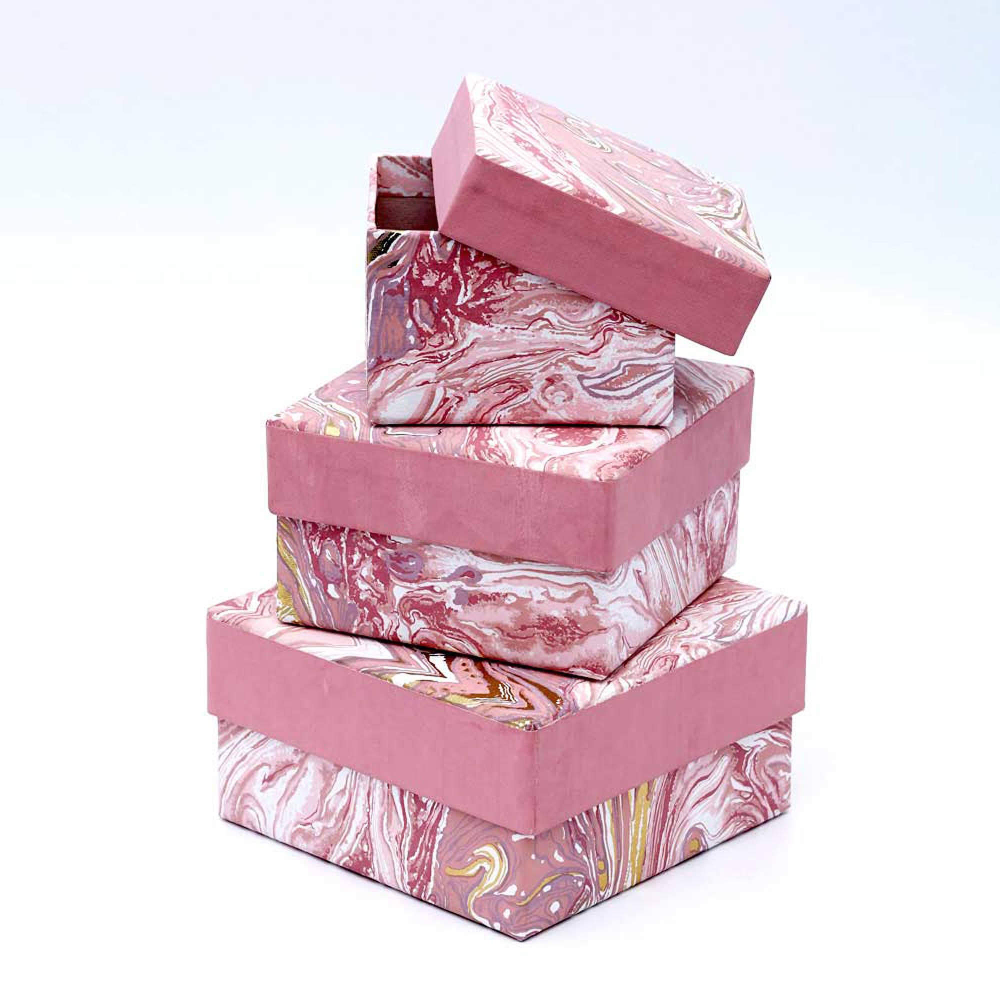 Square Box / Set Of 3 Pcs / Pink