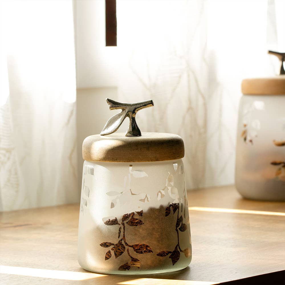 Twigy Frosted Glass Jar With Wooden Lid (Tall)