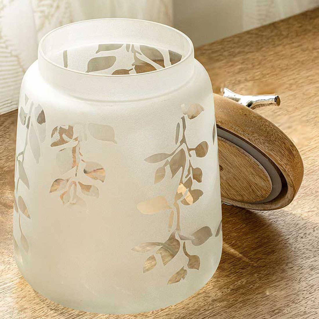 Twigy Frosted Glass Jar With Wooden Lid-500 Gm