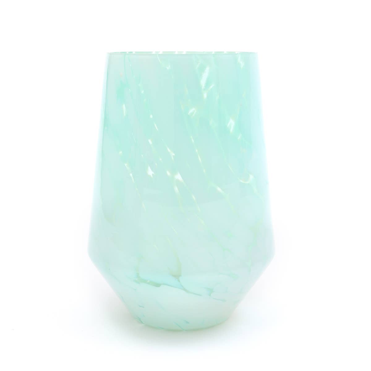 White Splutter Glass Hurricane - Green Inside  Color