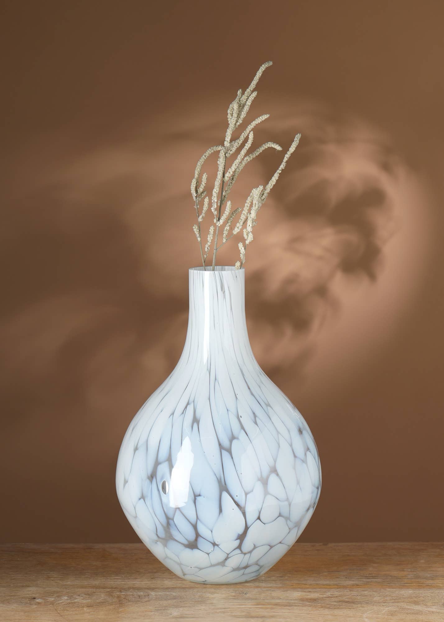 White Splutter Glass Rounded Vase  - White Asis