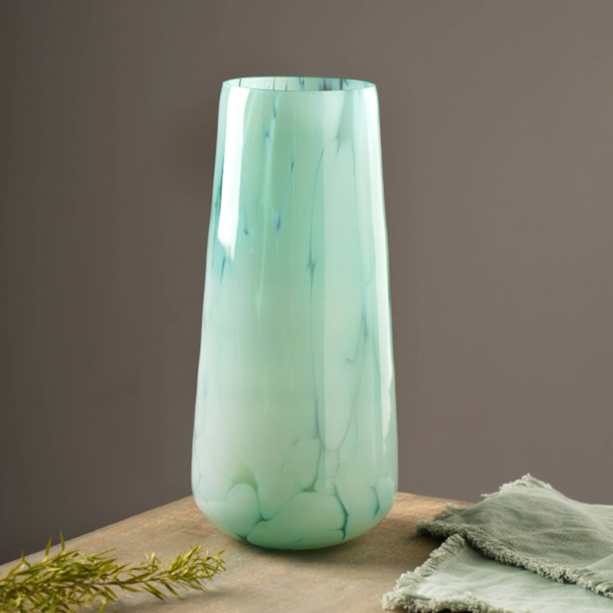 White Splutter Green Glass Long Vase