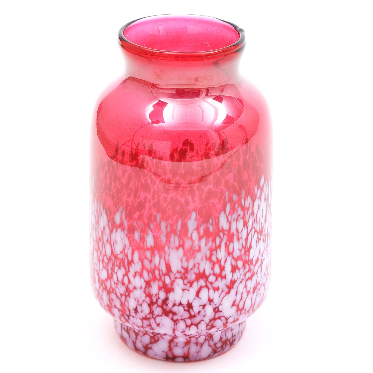 White Splutter Hurricane Vase Large With Ruby Luster Ombre