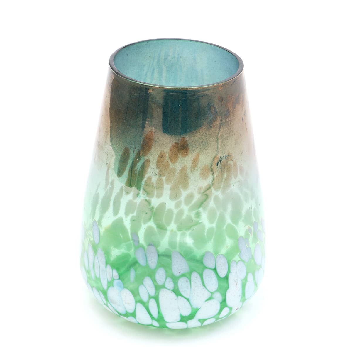 White Splutter With Grey Luster Glass Hurricane - Trans Fr Green