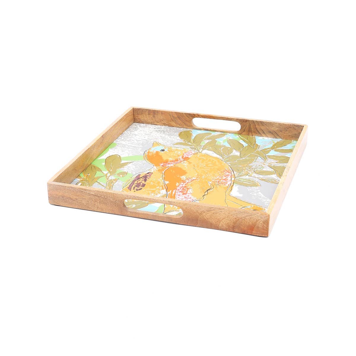 Wooden Square Muticolor Bird Tray