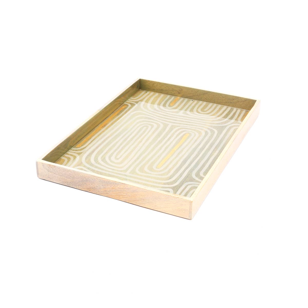 Wooden Stripe Painted Enamal Yellow Painted Tray