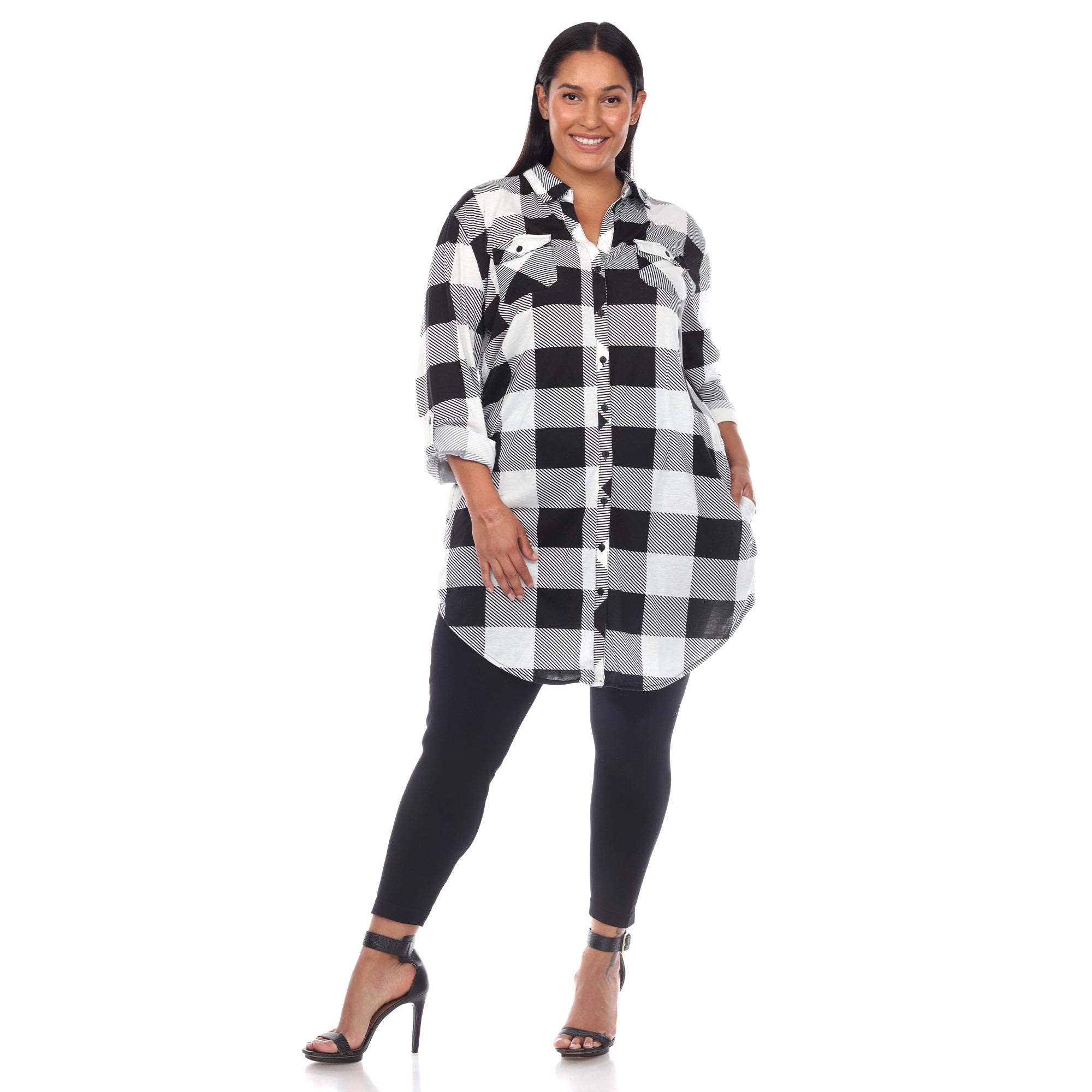 White Mark Women's Buffalo Plaid Tunic Shirt - Plus (7 Colors Available)