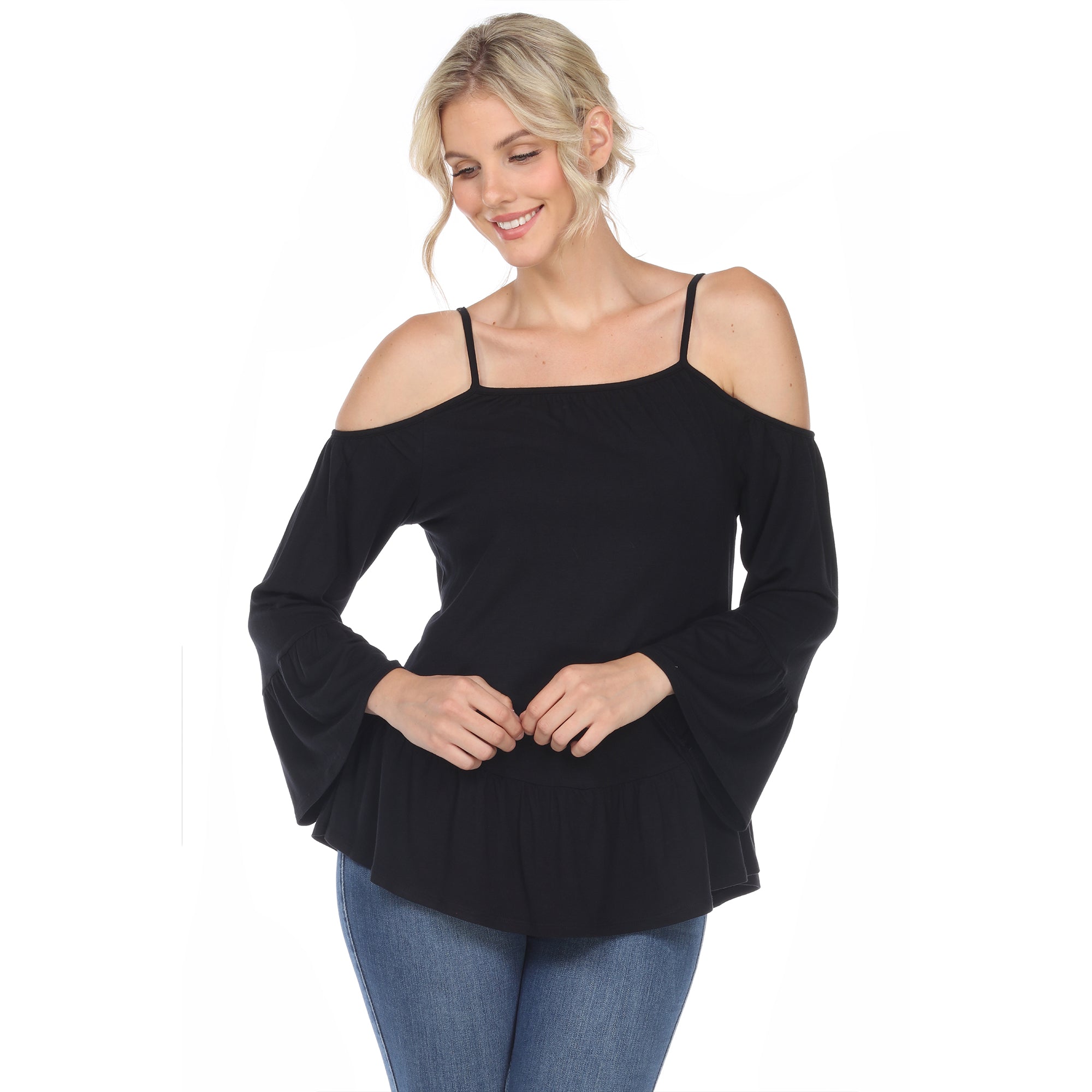 White Mark Women's Cold Shoulder Ruffle Sleeve Top (4 Colors Available)