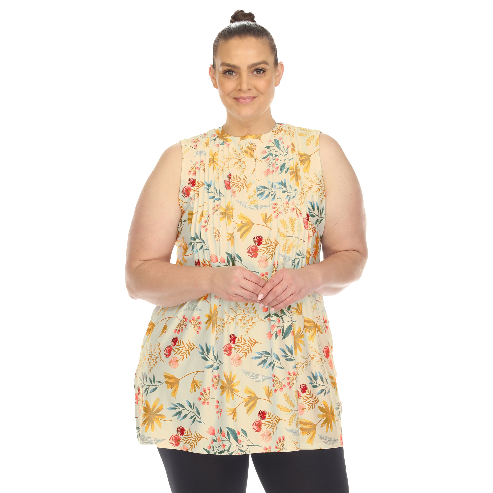 White Mark Women's Floral Sleeveless Tunic Top - Plus (5 Colors Available)