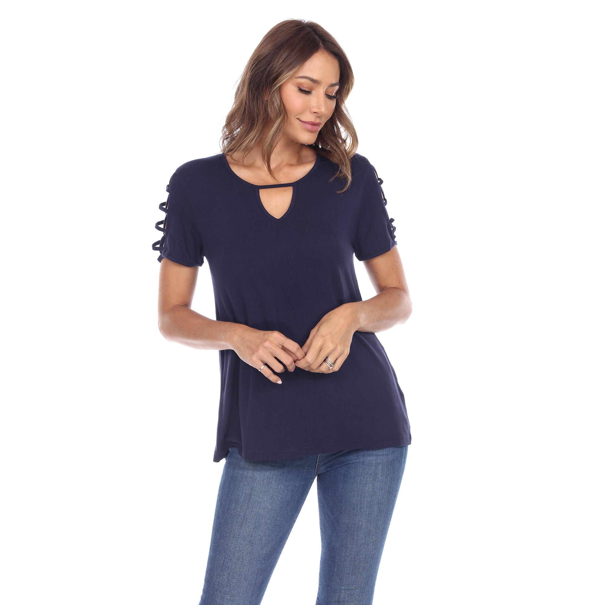 White Mark Women's Keyhole Neck Cutout Short Sleeve Top (7 Colors Available)