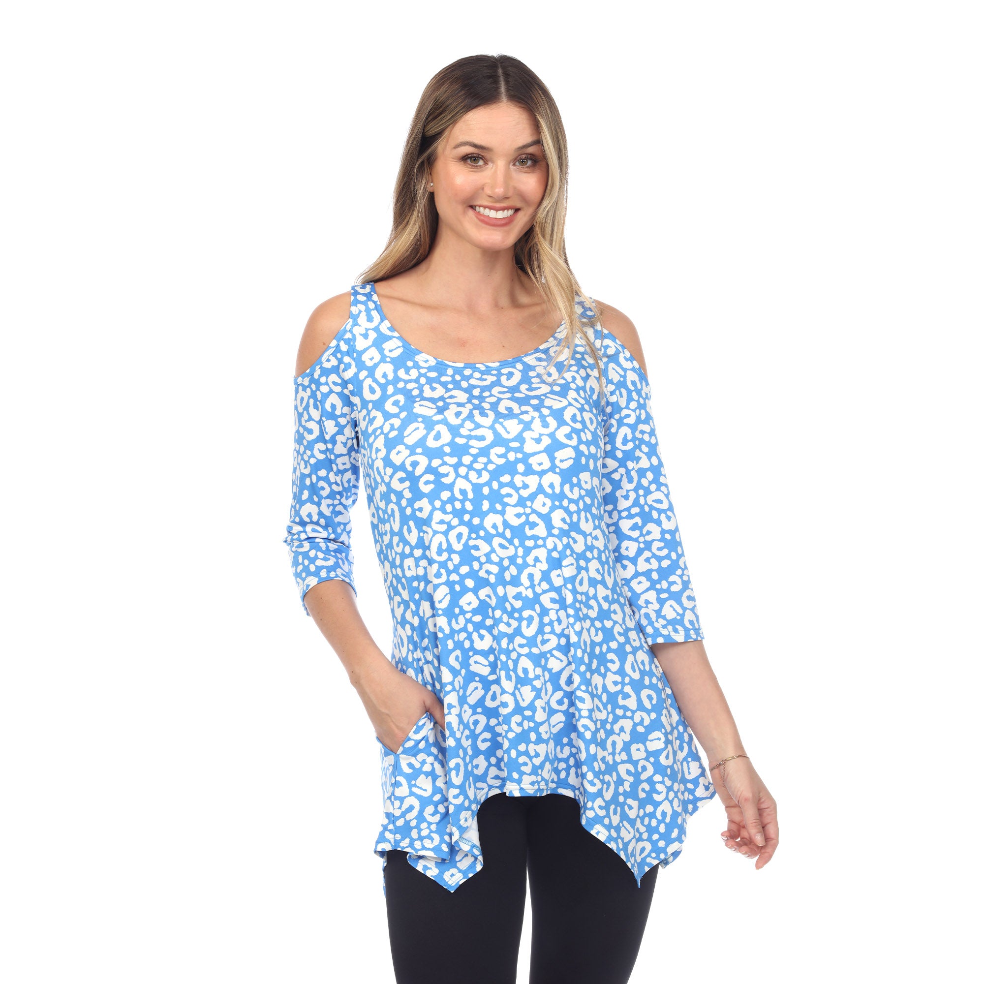 White Mark Women's Leopard Cold Shoulder Tunic (5 Colors Available)