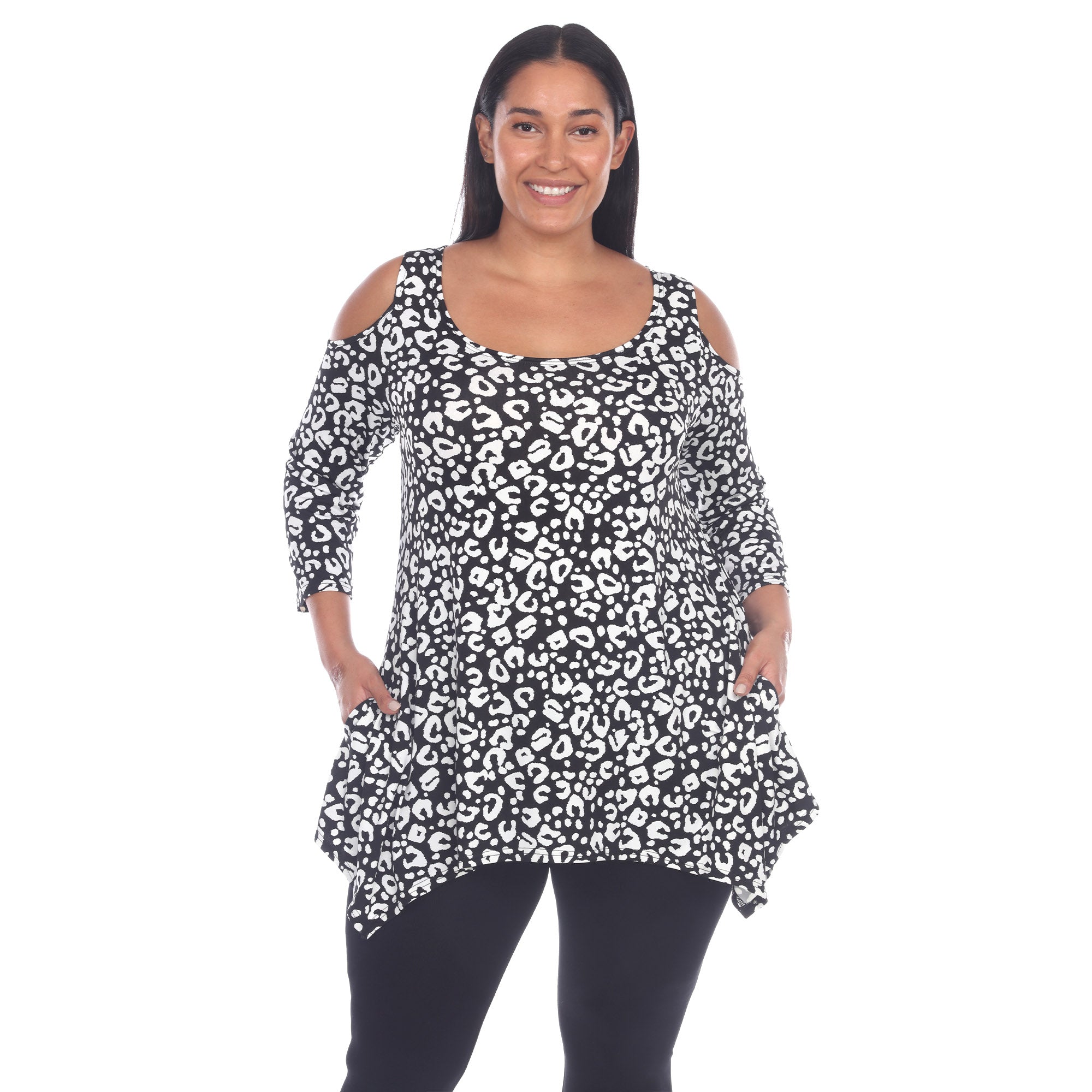 White Mark Women's Leopard Cold Shoulder Tunic - Plus (5 Colors Available)