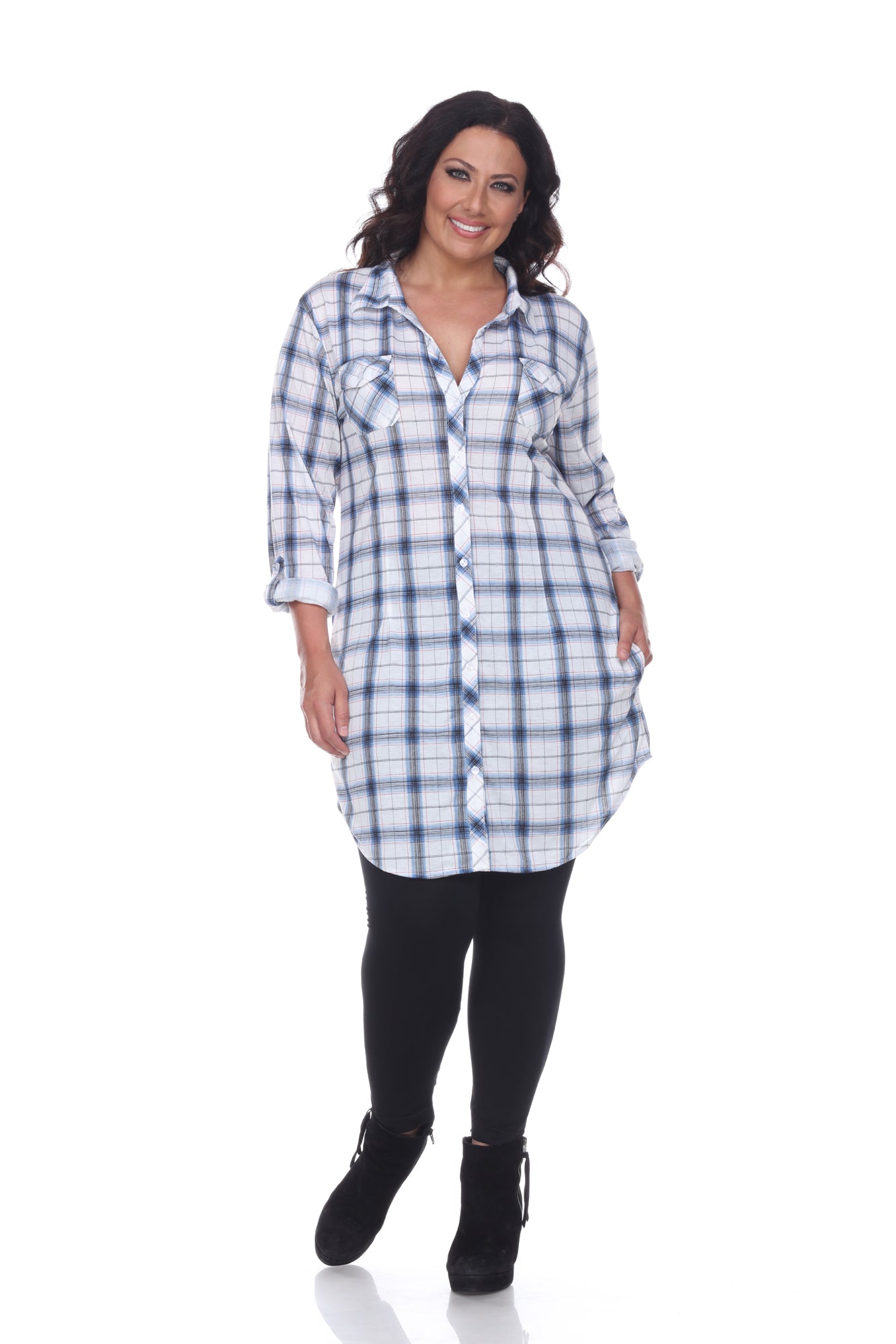 White Mark Women's Piper Stretchy Plaid Tunic - Plus (9 Colors Available)